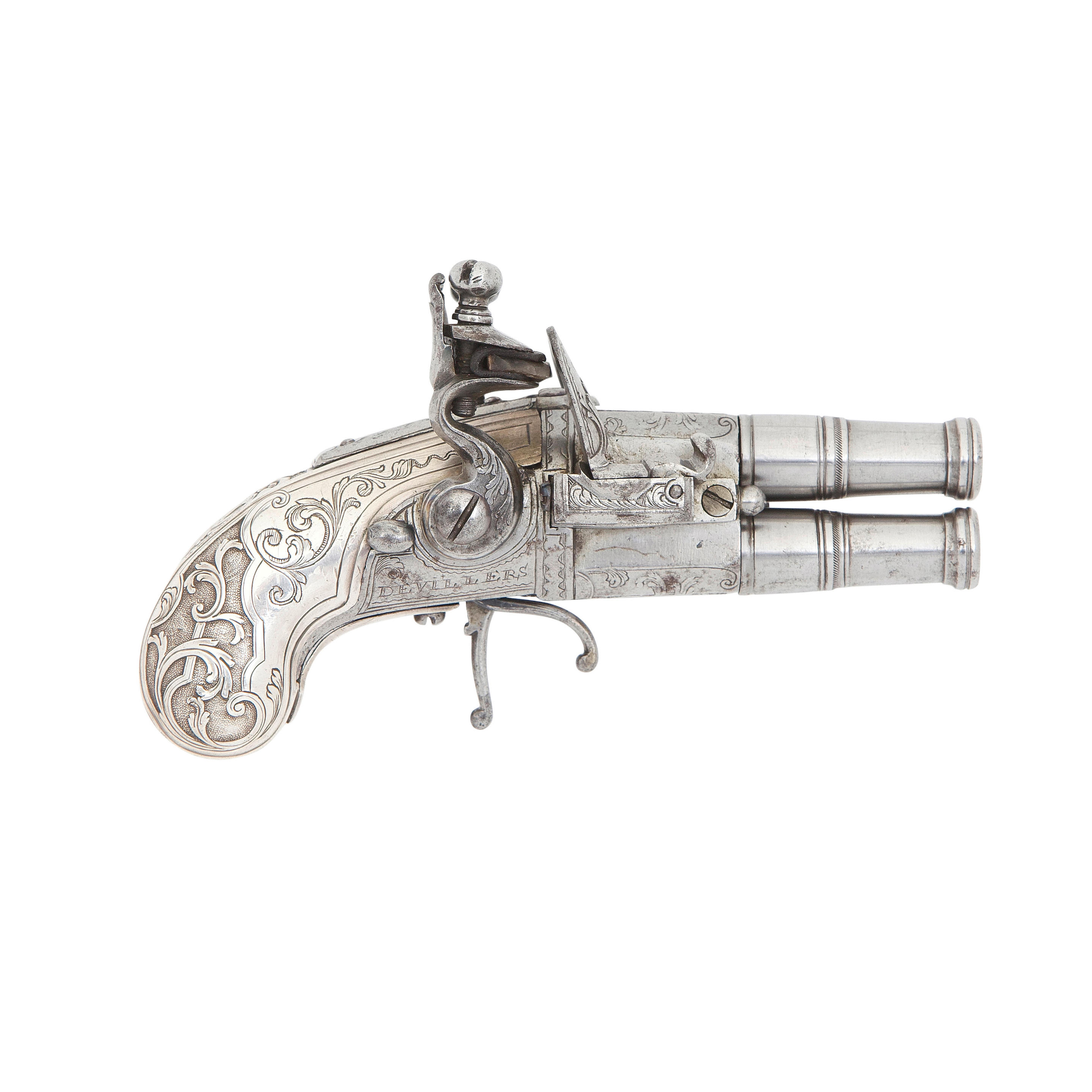 Appraisal: A RARE LI GE ALL-METAL OVER-AND-UNDER FLINTLOCK POCKET PISTOL OF