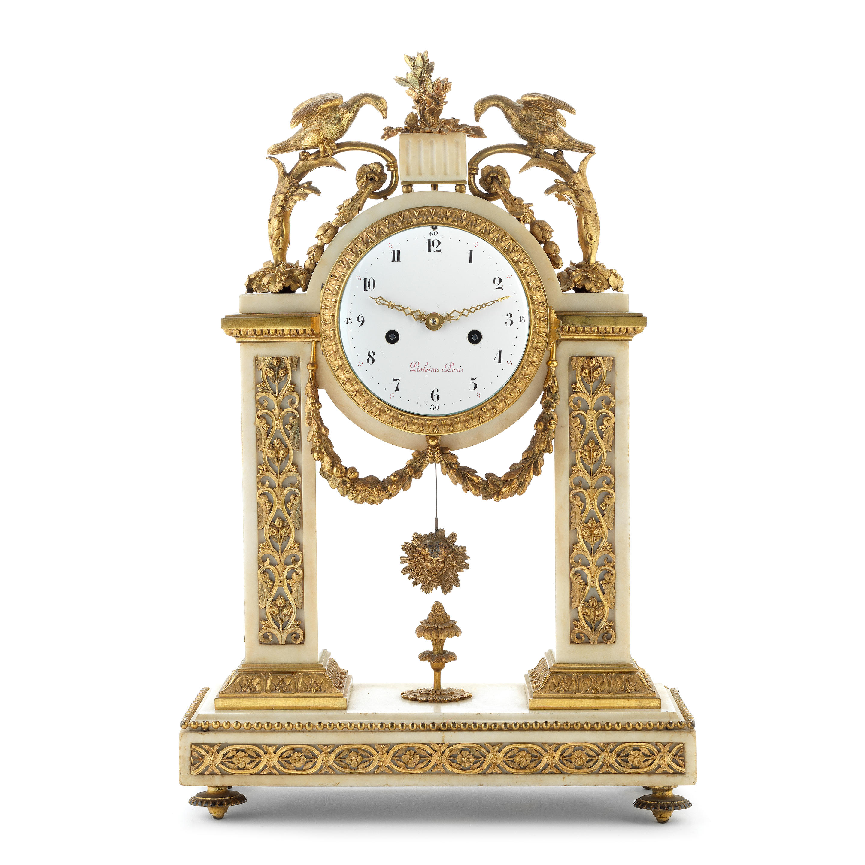 Appraisal: A TH CENTURY GILT BRONZE AND WHITE MARBLE PORTICO CLOCK