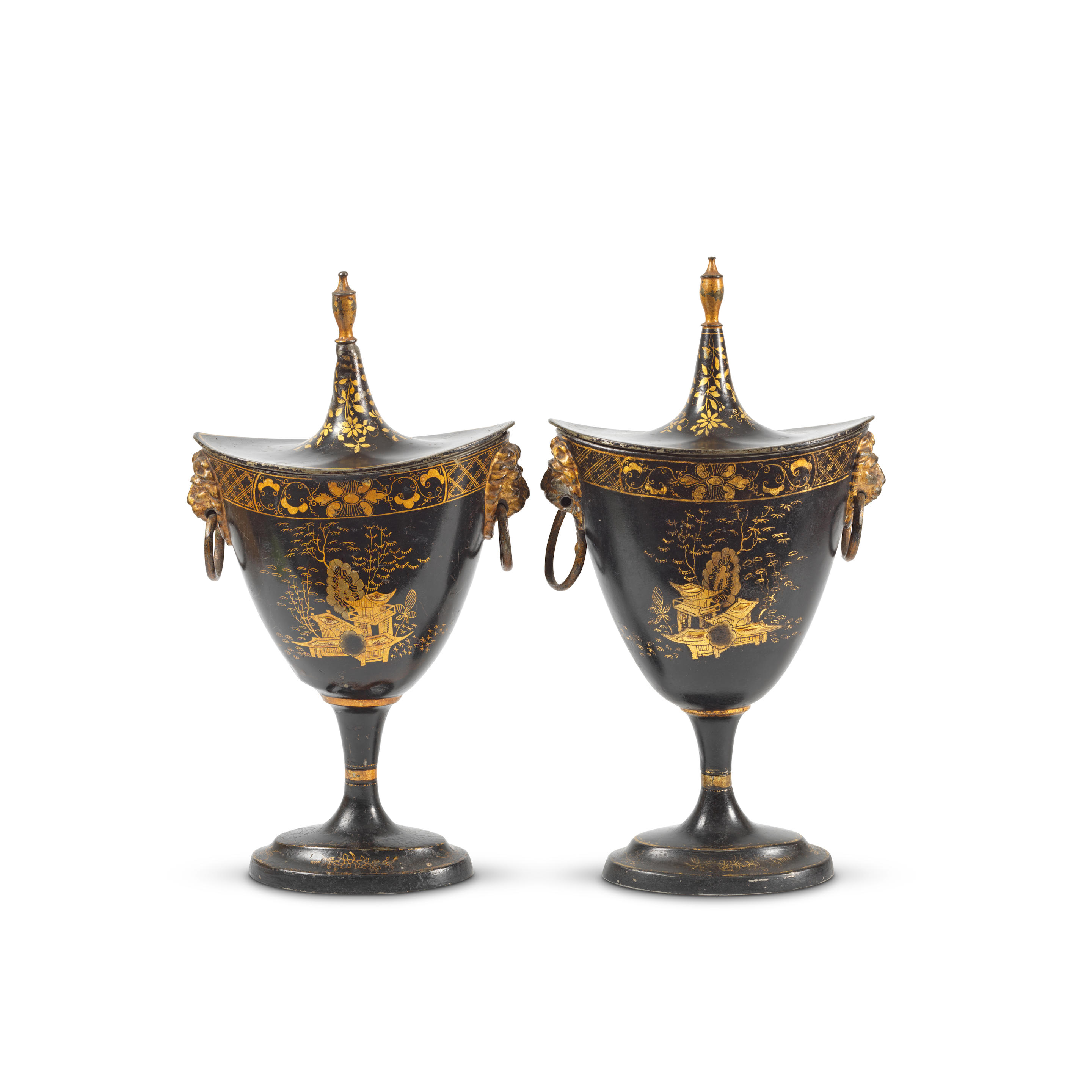 Appraisal: A PAIR OF EARLY TH CENTURY BLACK AND GILT CHINOISERIE