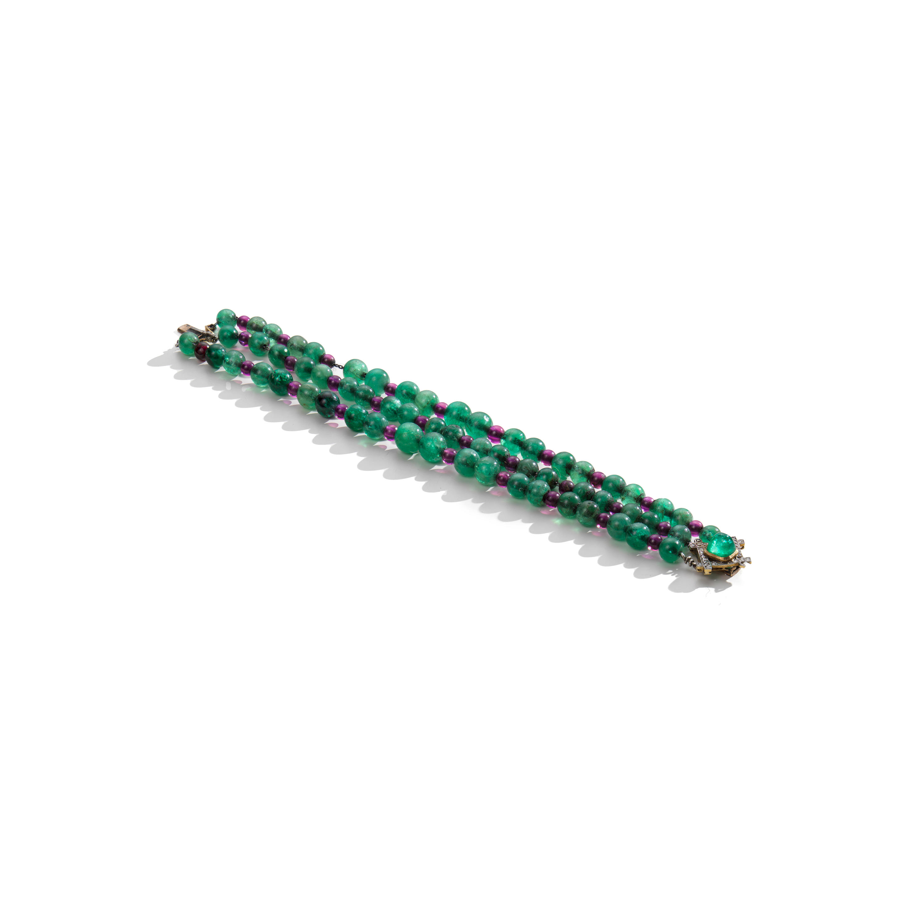 Appraisal: EMERALD RUBY AND DIAMOND-SET BRACELET WITH A DIAMOND DOUBLE CLIP