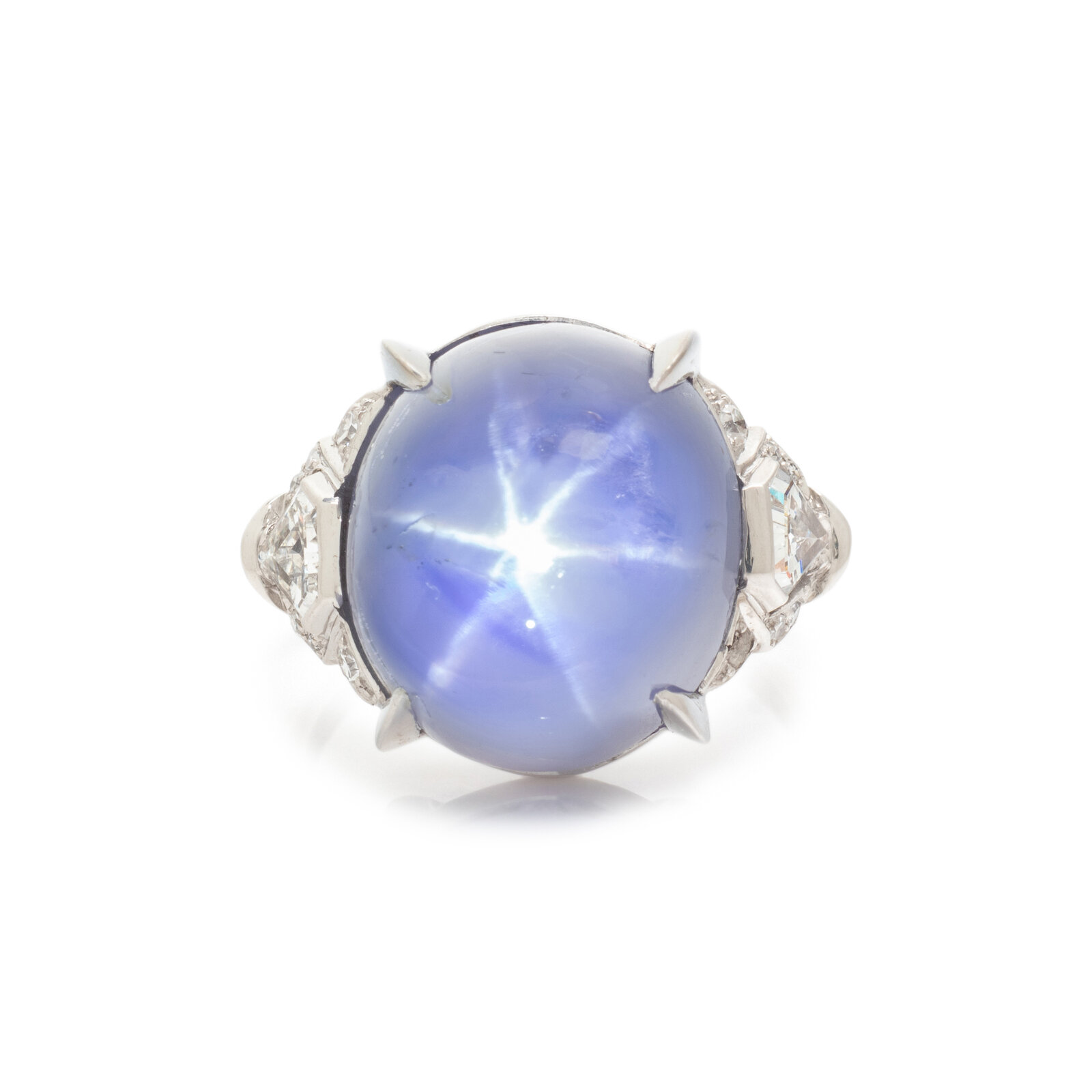 Appraisal: ART DECO PLATINUM STAR SAPPHIRE AND DIAMOND RING Containing one