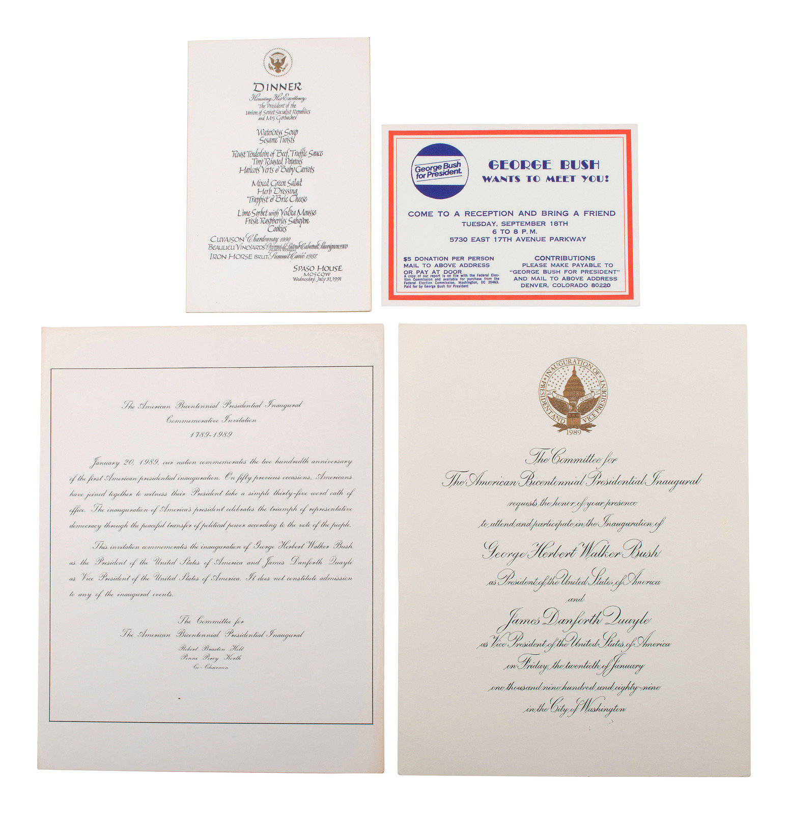 Appraisal: BUSH George H W - Presidential and campaign ephemera incl