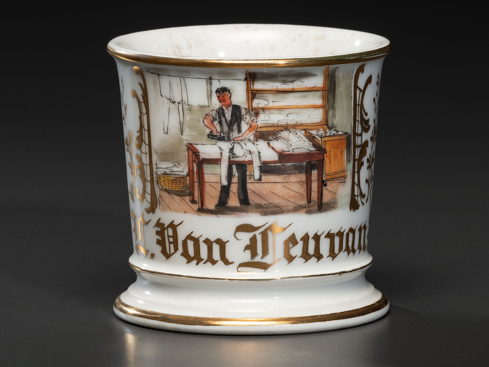 Appraisal: A Launderer's Porcelain Occupational Shaving Mug Late th Early th