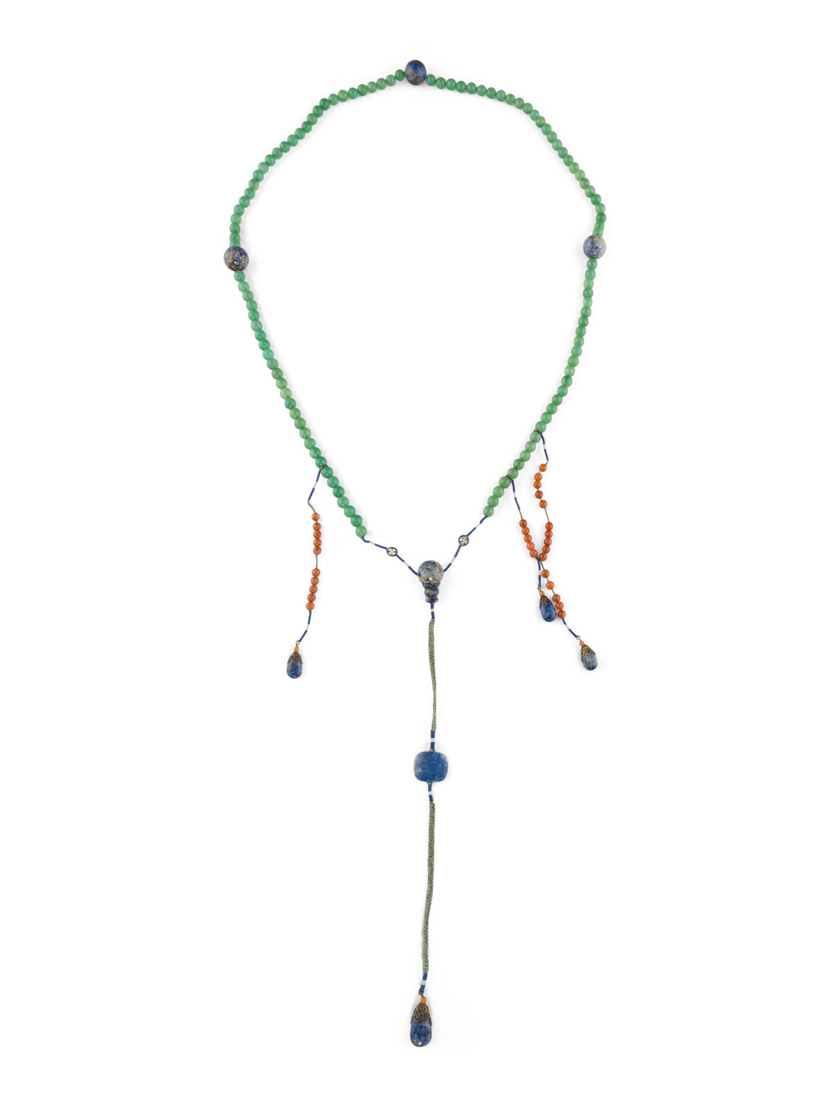 Appraisal: A Chinese Lapis Lazuli Agate and Green Hardstone Court Necklace