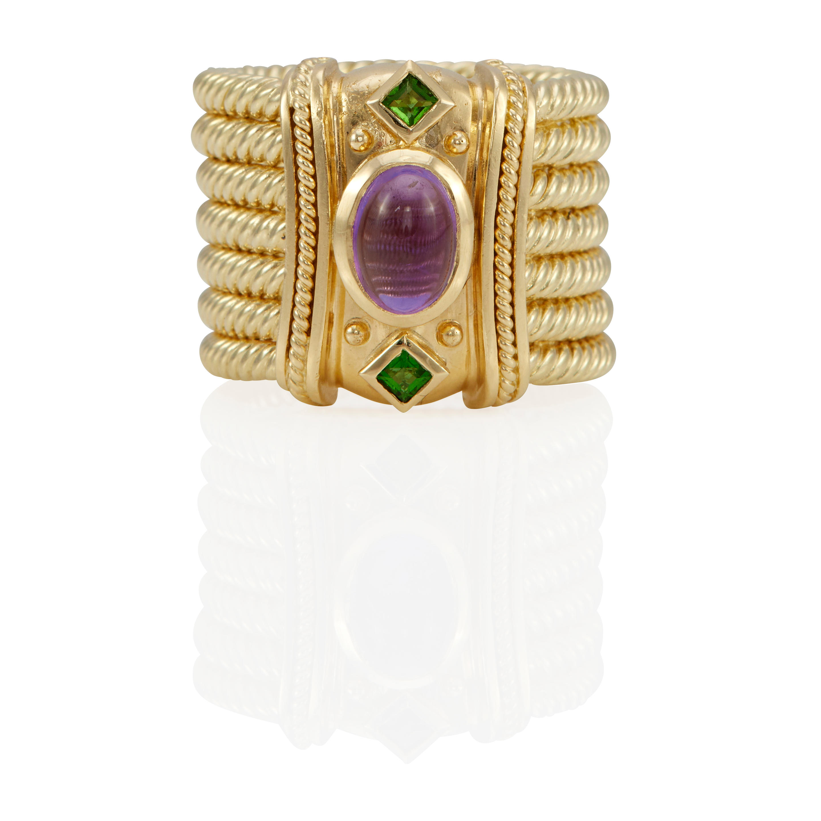 Appraisal: A K GOLD AMETHYST AND TSAVORITE GARNET RING k yellow