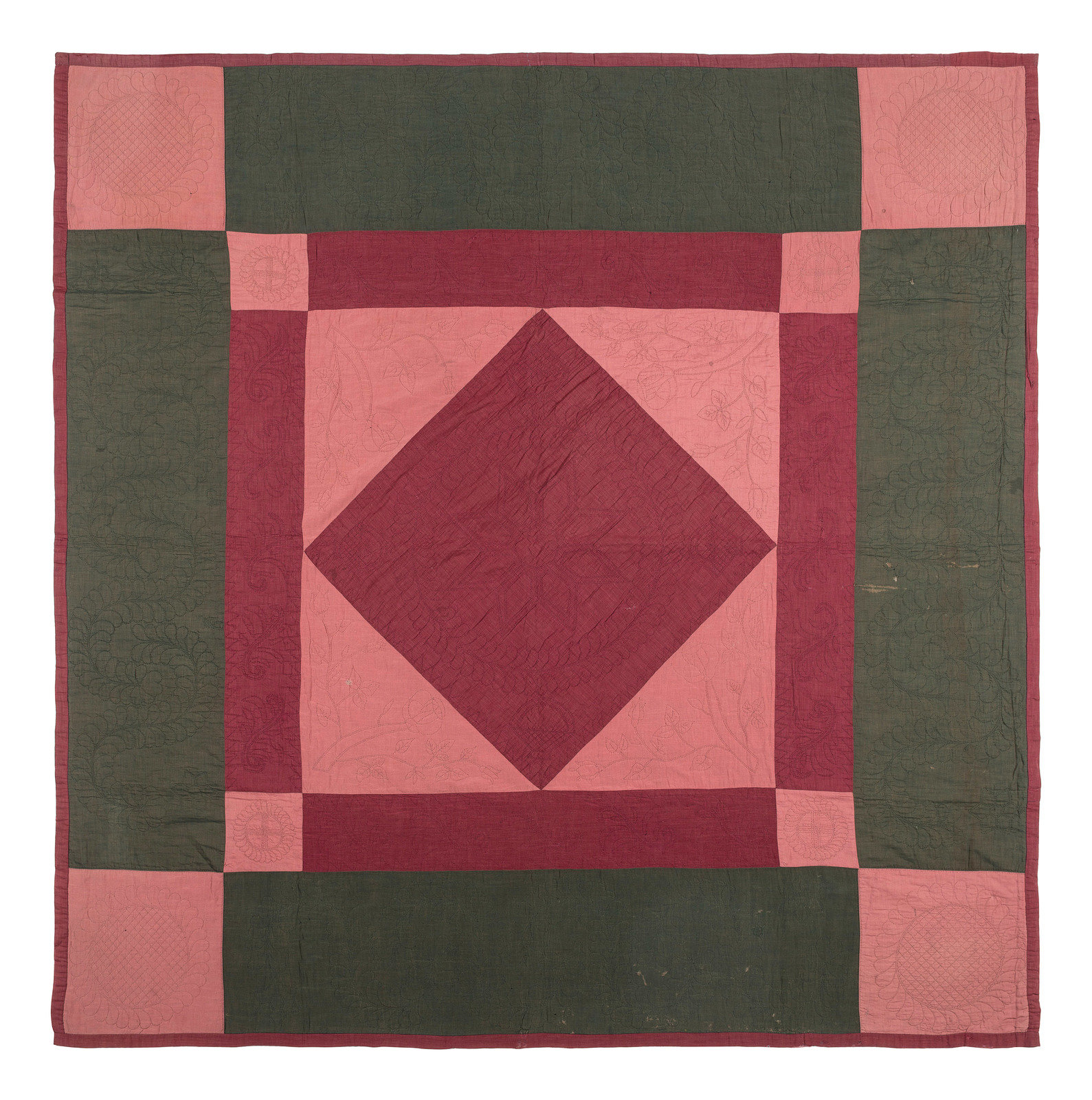 Appraisal: An Amish Diamond in the Square Pattern Pieced Wool Quilt