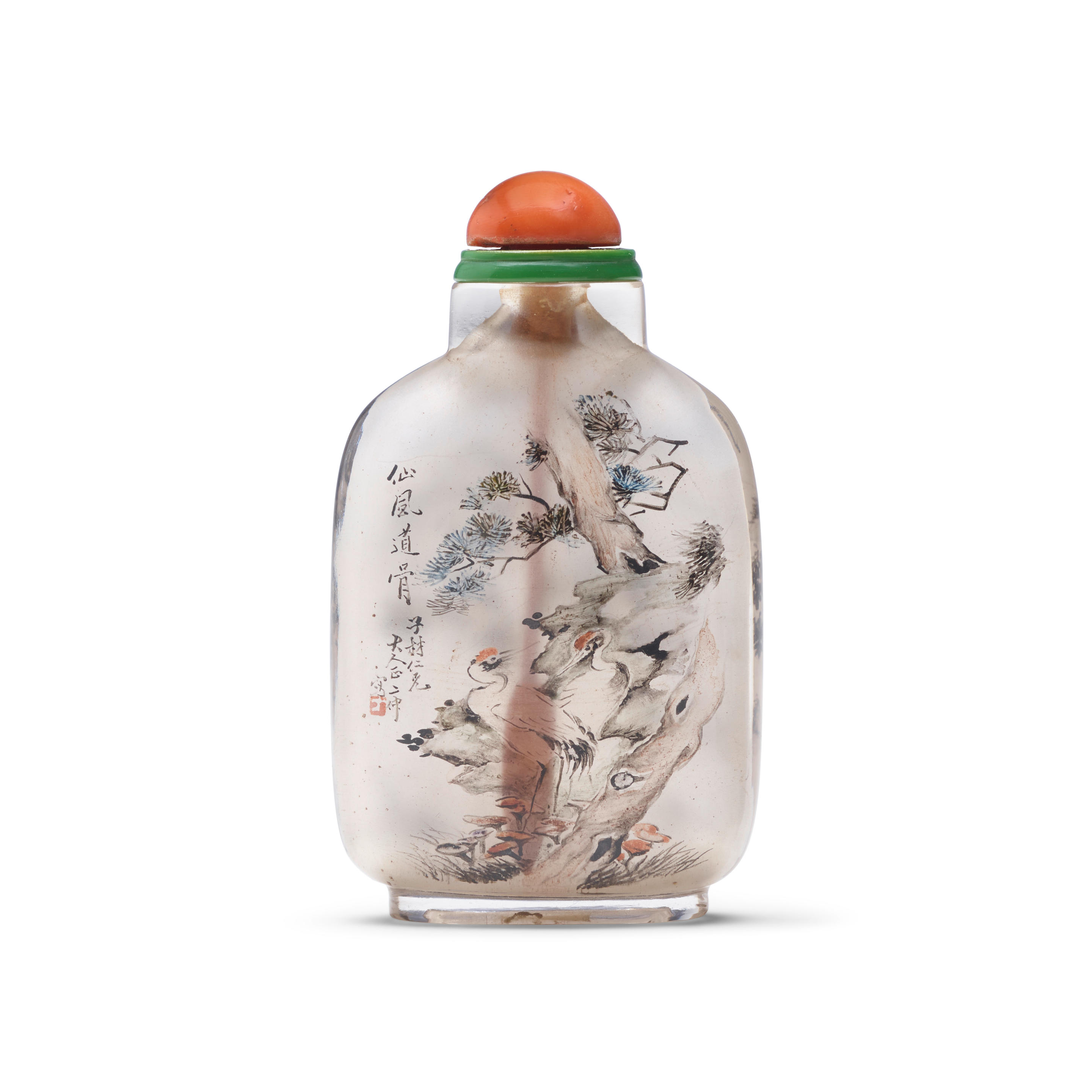 Appraisal: AN INSIDE-PAINTED GLASS 'CRANE AND LANDSCAPE' SNUFF BOTTLE Ding Erzhong