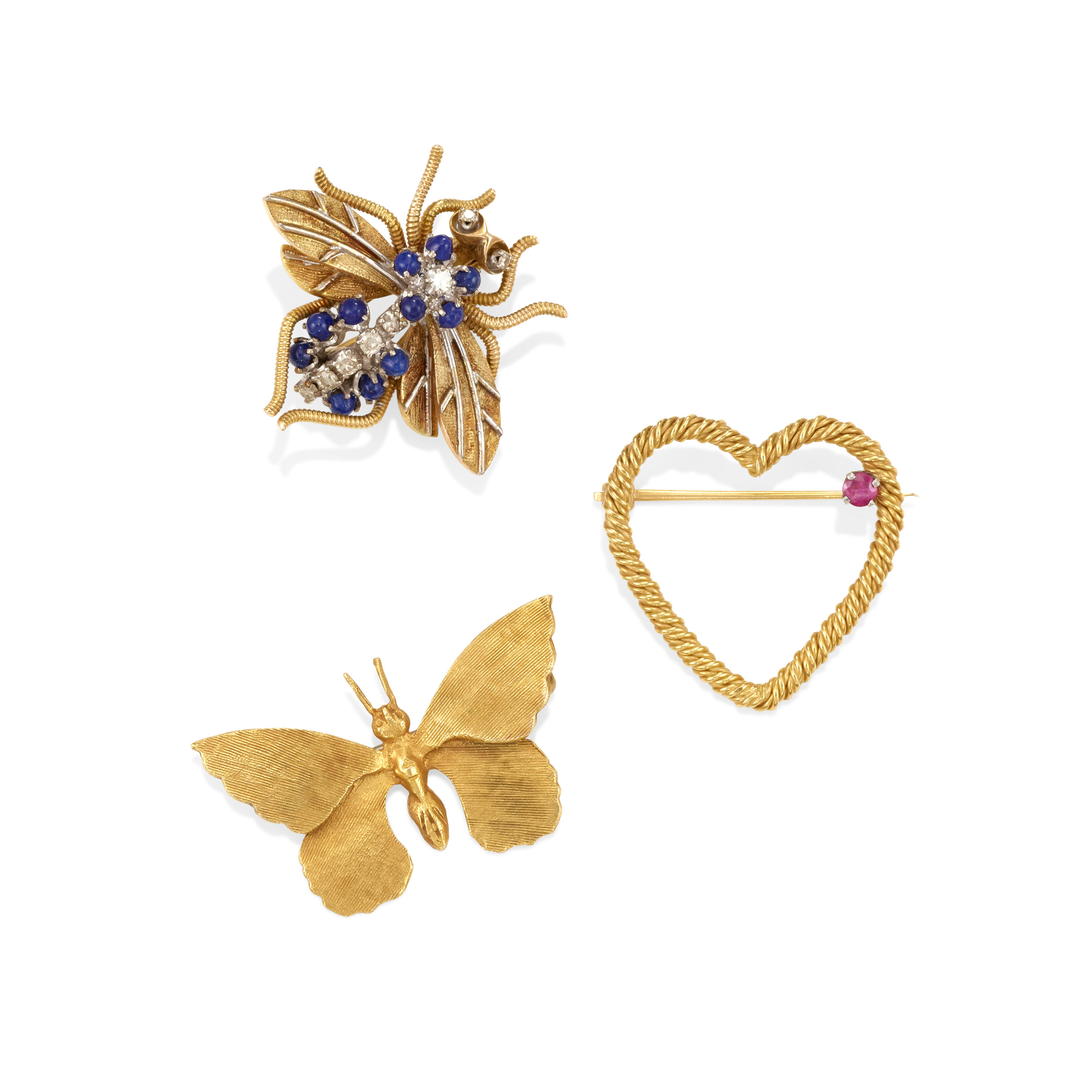 Appraisal: A GROUP OF K AND K GOLD AND GEM-SET BROOCHES