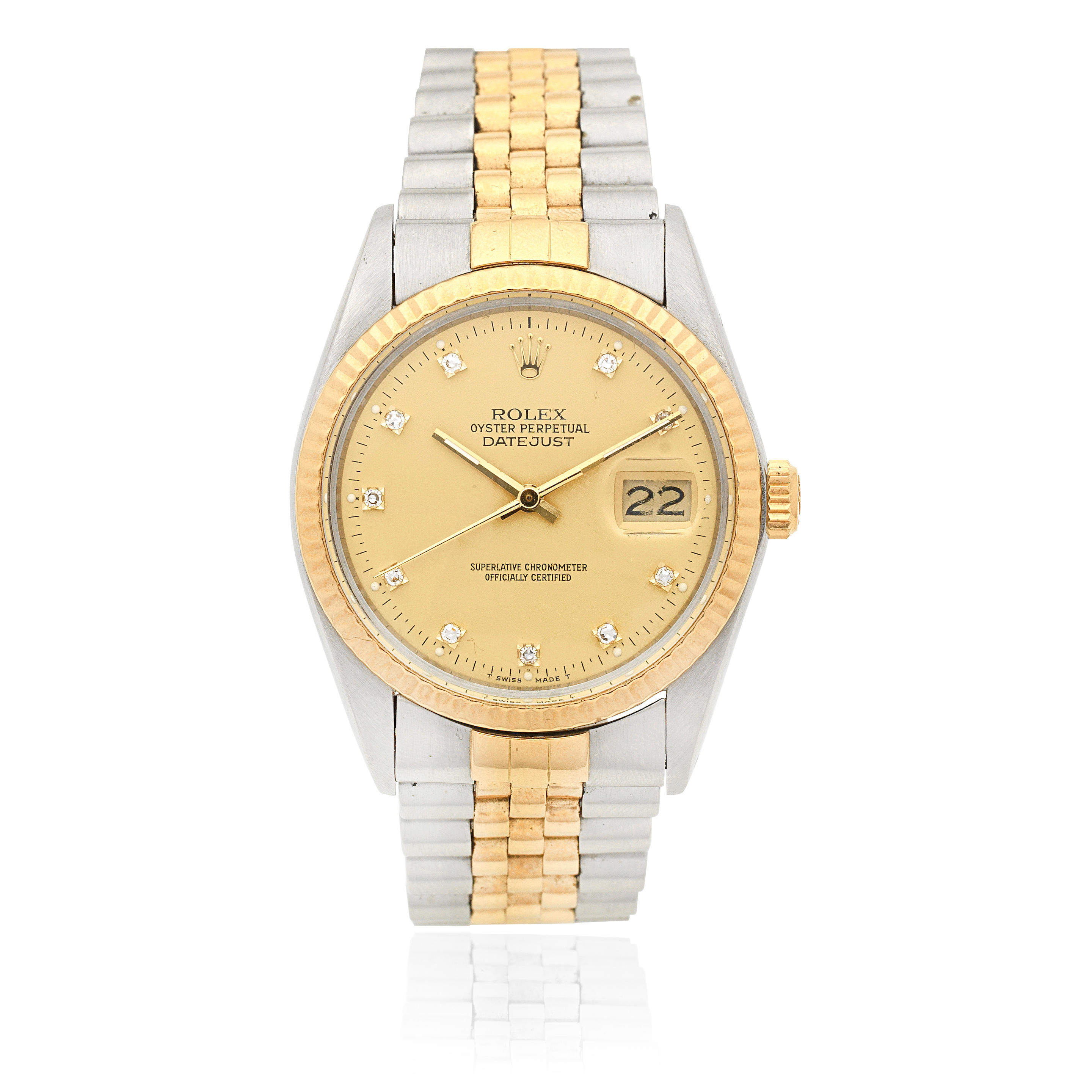 Appraisal: ROLEX A STAINLESS STEEL AND GOLD DIAMOND SET AUTOMATIC CALENDAR