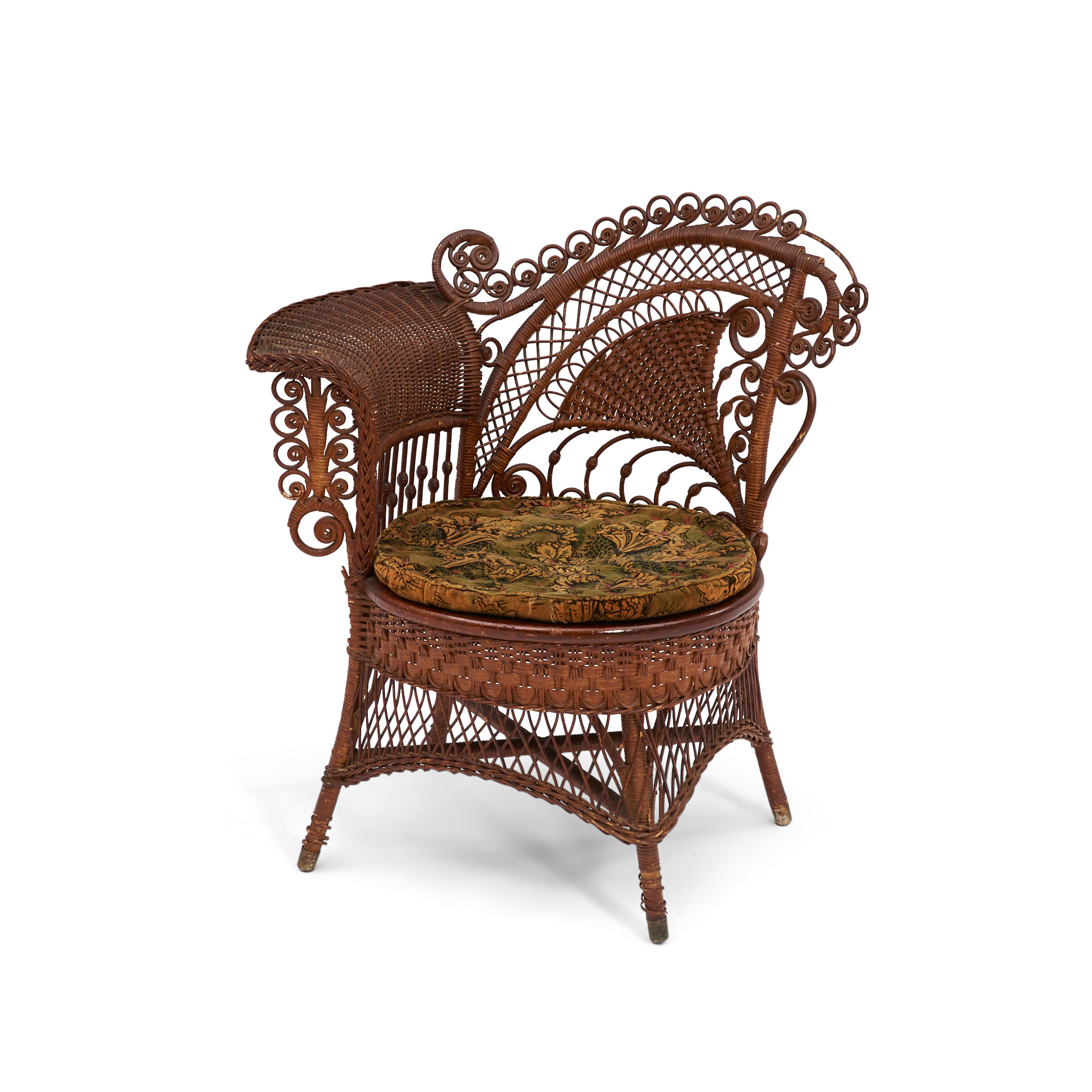 Appraisal: VICTORIAN HEYWOOD-STYLE WICKER PHOTO CHAIR with a natural finish scrolled