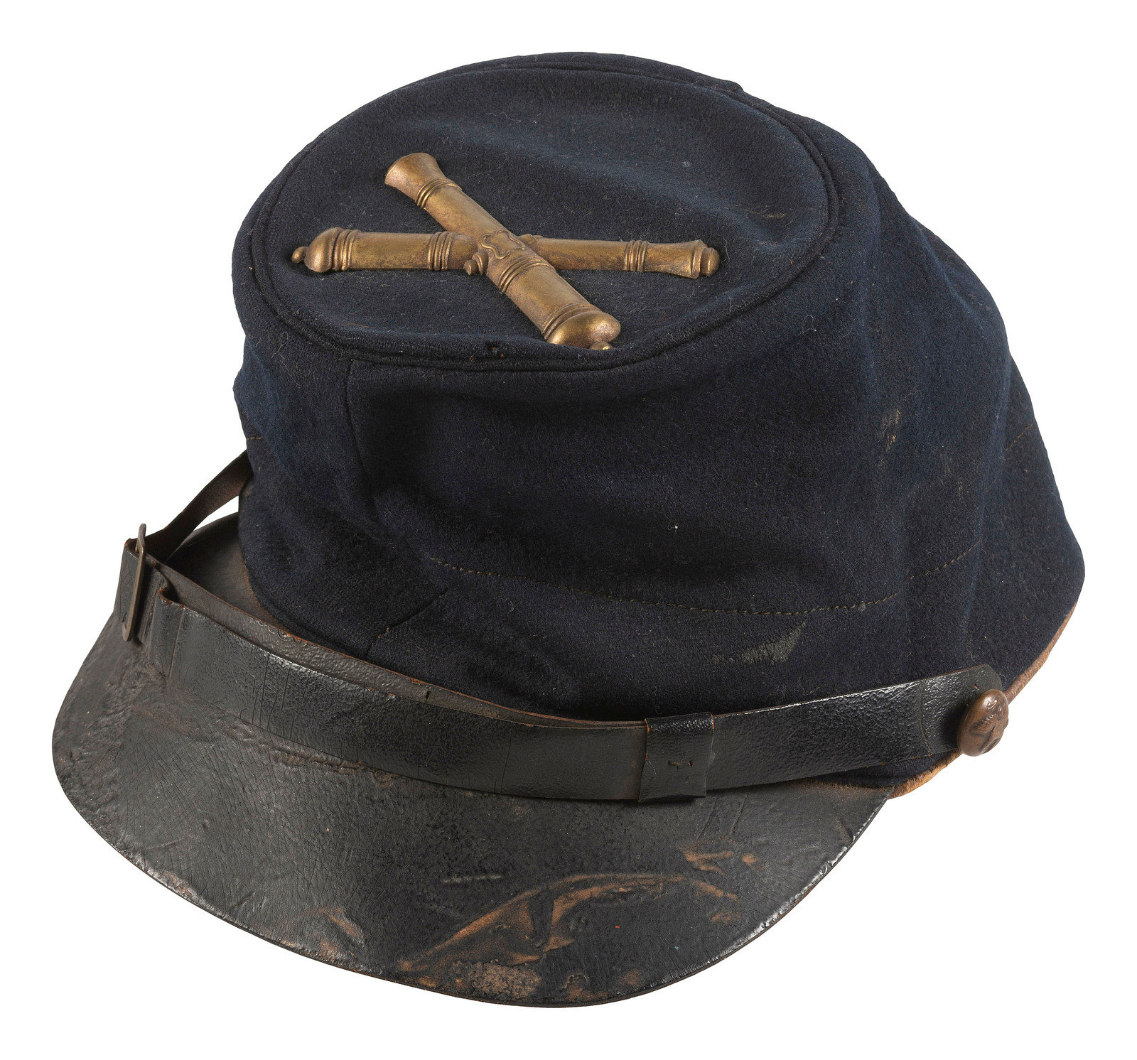 Appraisal: CIVIL WAR Model forage cap with artillery insignia Visor to