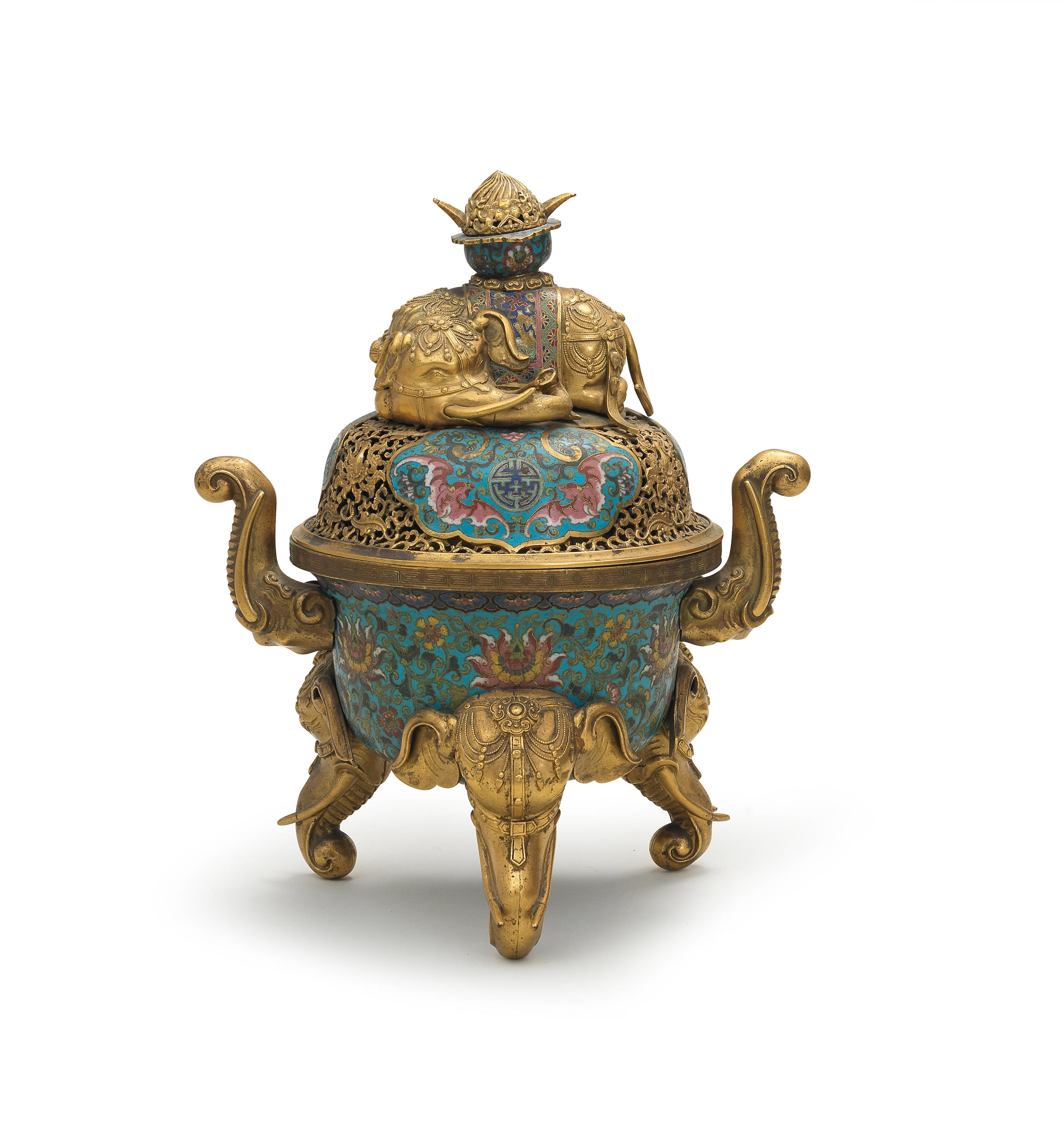 Appraisal: A RARE AND LARGE CLOISONN ENAMEL AND GILT-BRONZE 'ELEPHANT' TRIPOD