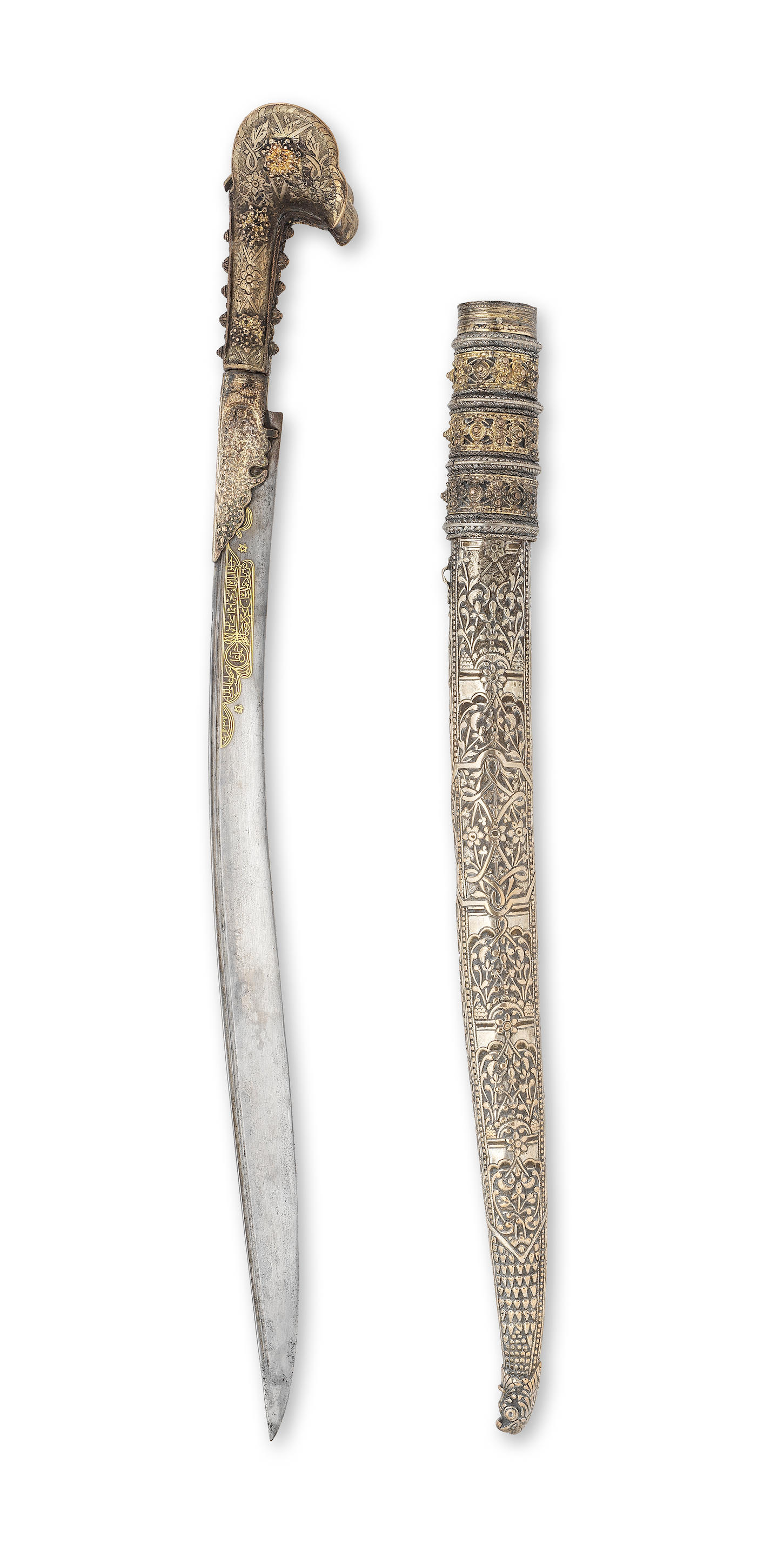 Appraisal: AN OTTOMAN PARCEL-GILT SILVER-MOUNTED SWORD YATAGHAN SIGNED AL-HAJJ MUHAMMAD HUSAYN