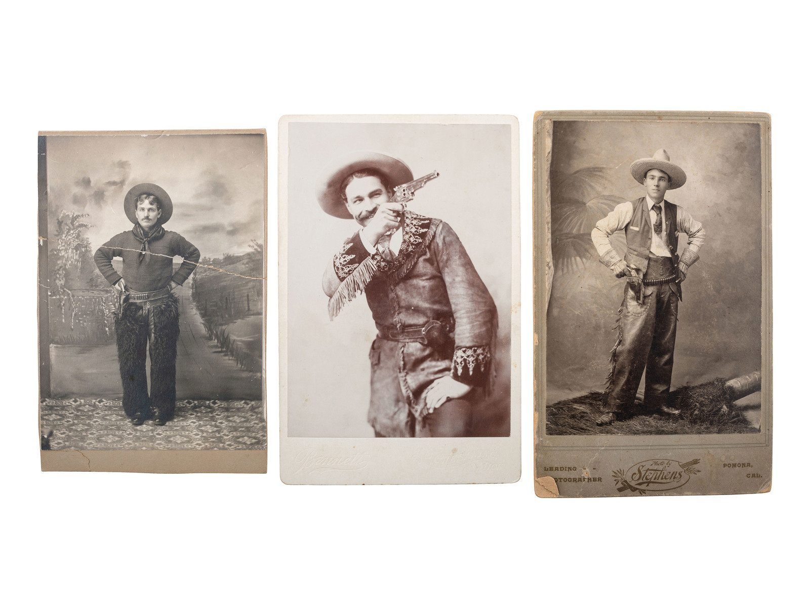 Appraisal: WESTERN AMERICANA cabinet photographs of cowboys and subjects in western