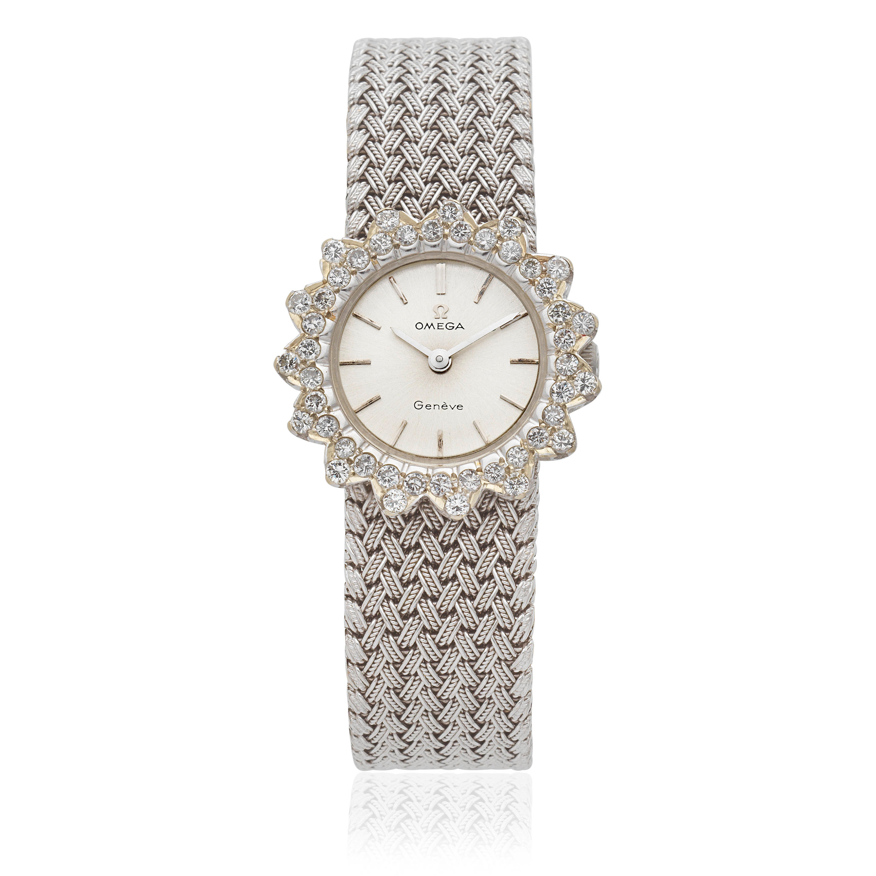 Appraisal: OMEGA DIAMOND-SET WRISTWATCH CIRCA The bezel set with brilliant-cut diamonds