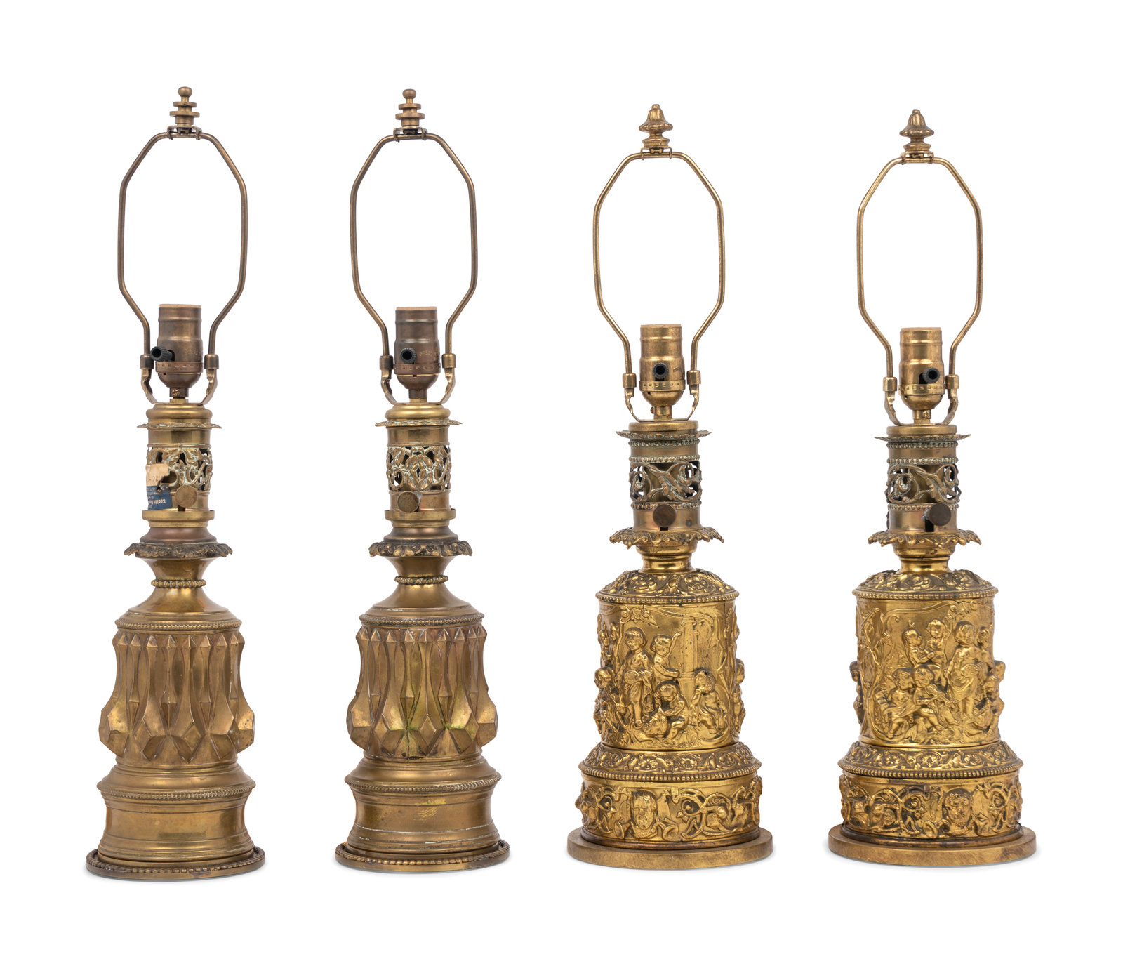 Appraisal: Two Pairs of French Gilt Metal Fluid Lamps Converted to