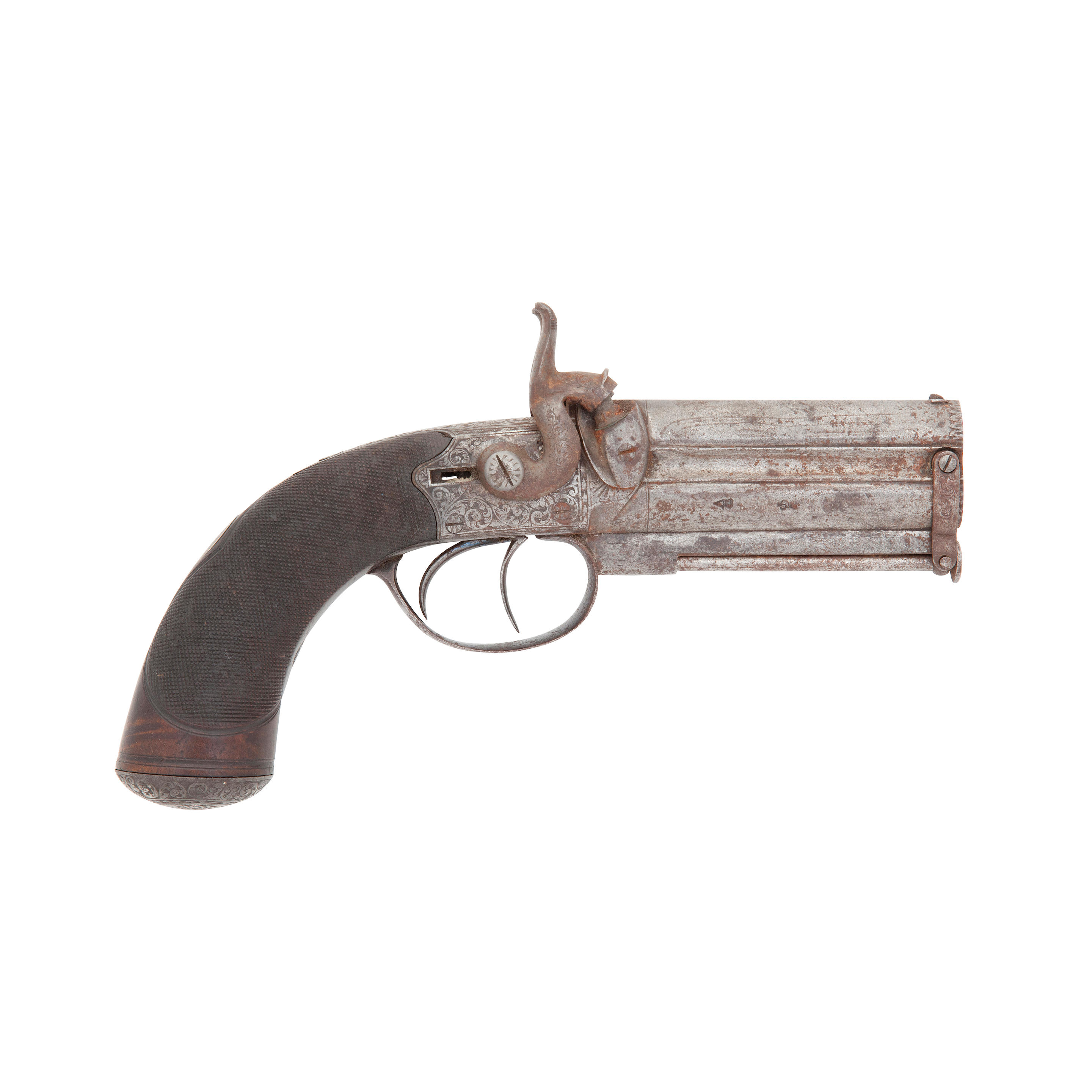 Appraisal: A -BORE PERCUSSION OVER-AND-UNDER BOX-LOCK BELT PISTOL BY H TATHAM