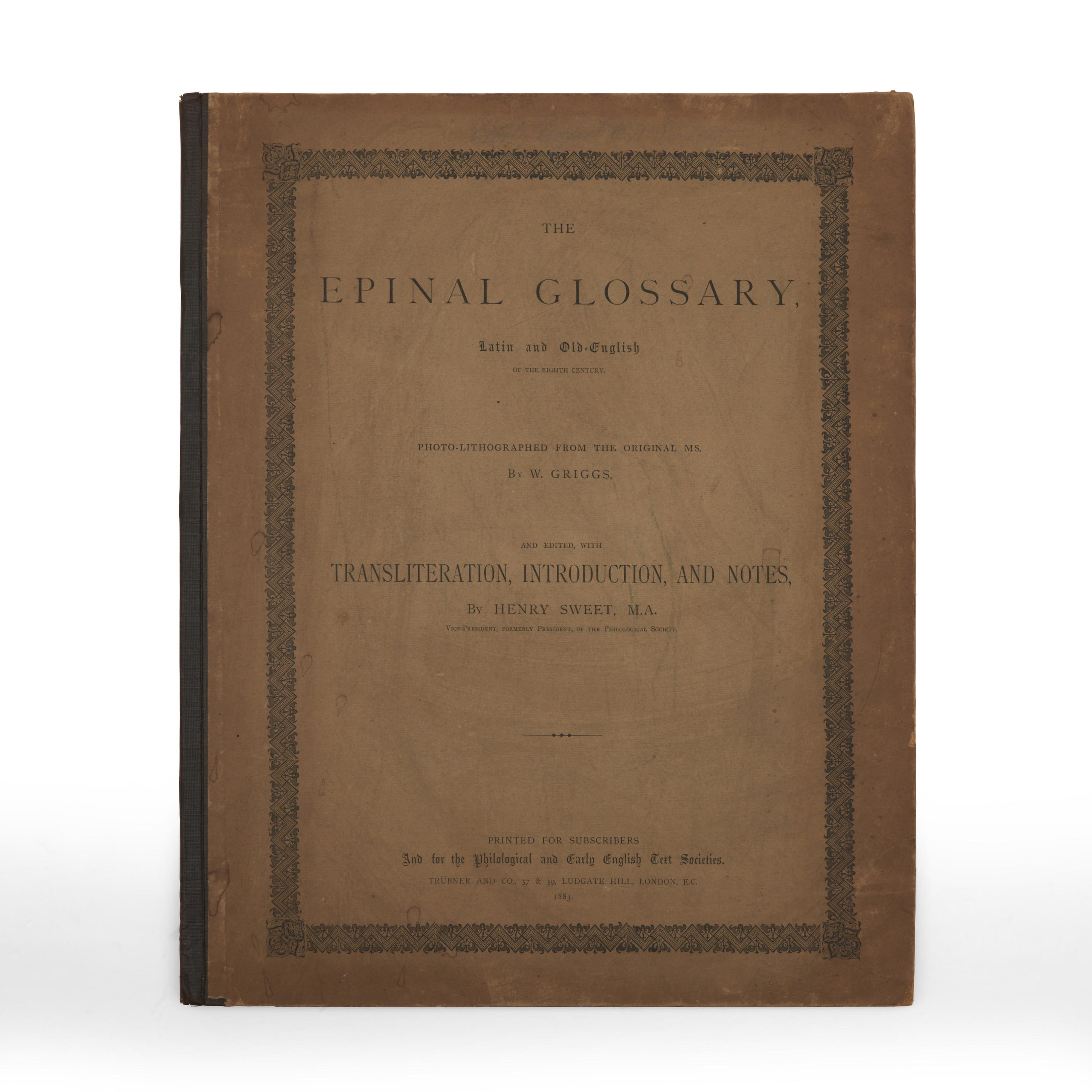 Appraisal: SWEET HENRY The Epinal Glossary Latin and Old-English of the