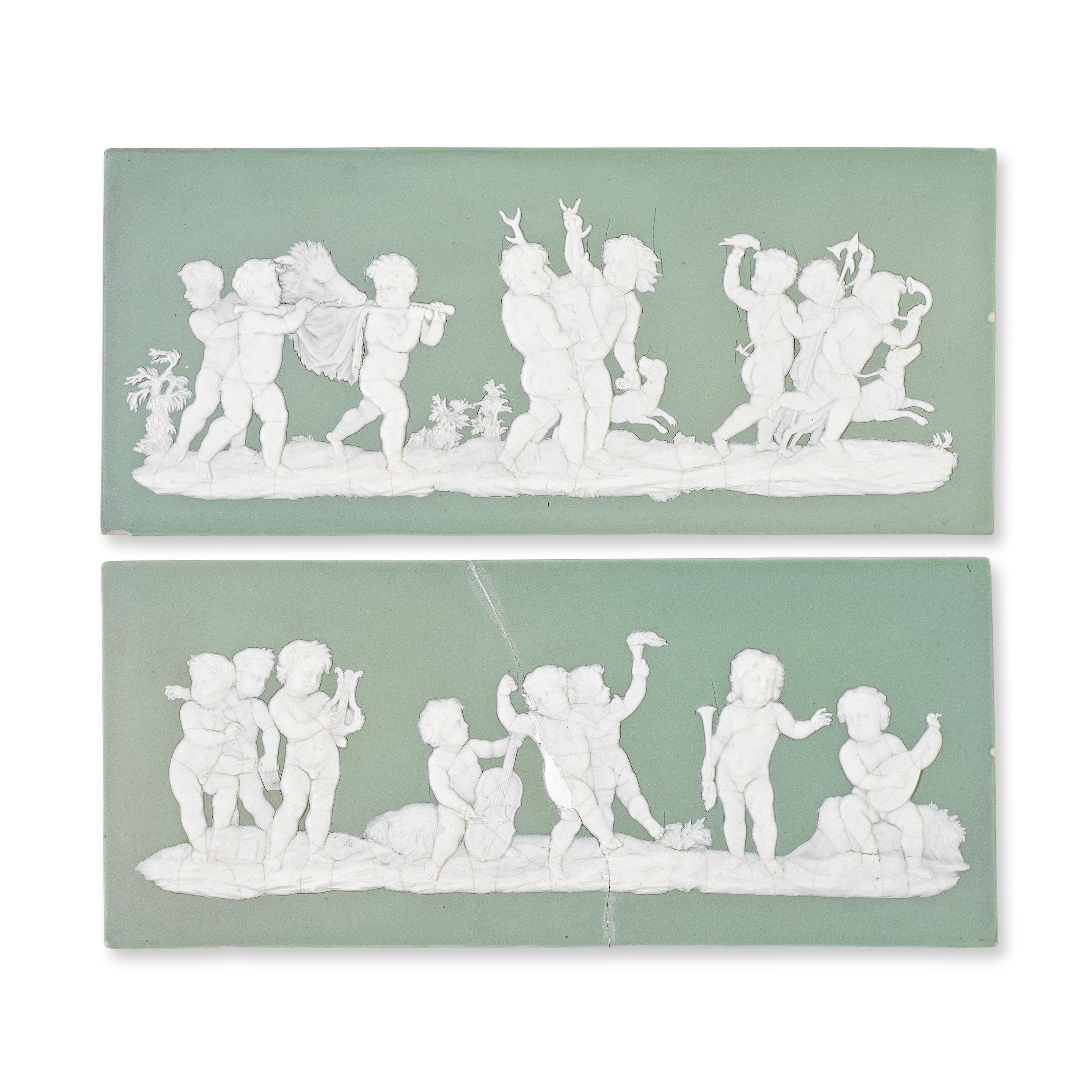 Appraisal: A PAIR OF WEDGWOOD GREEN JASPER PLAQUES CIRCA - Of