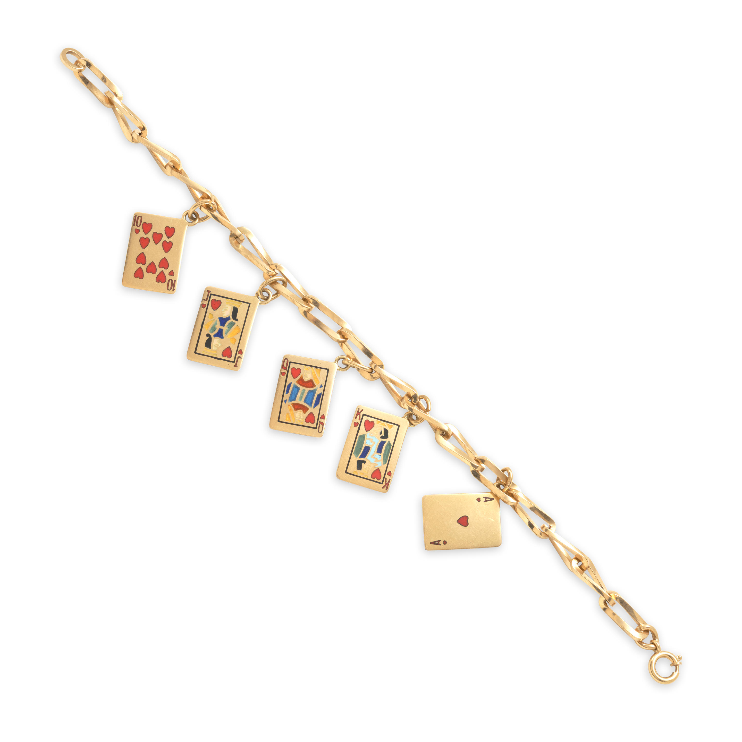 Appraisal: AN K GOLD AND ENAMEL CHARM BRACELET Suspending playing card