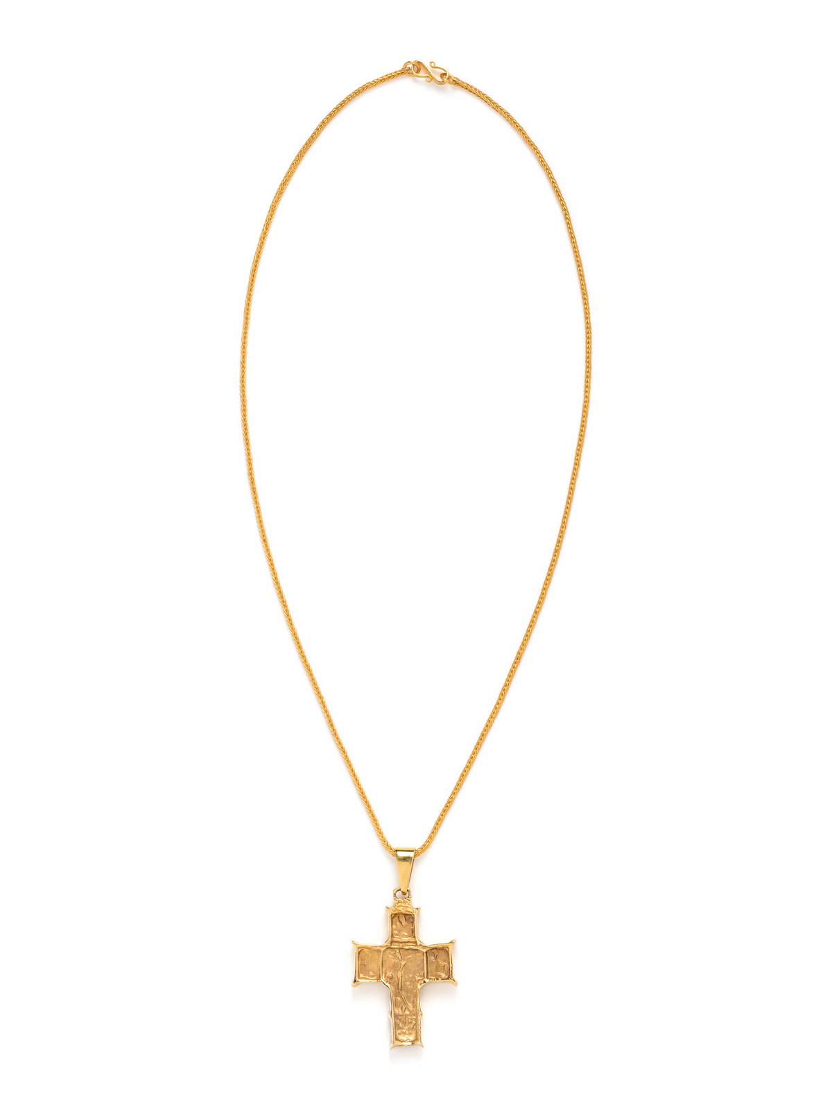 Appraisal: YELLOW GOLD CROSS PENDANT NECKLACE Consisting of a matte gold