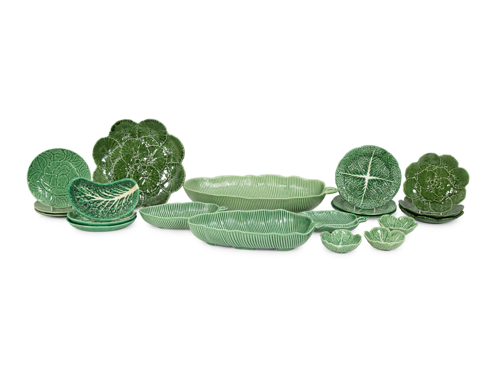 Appraisal: A Large Collection of Portuguese Green Leaf Dinnerware th Century