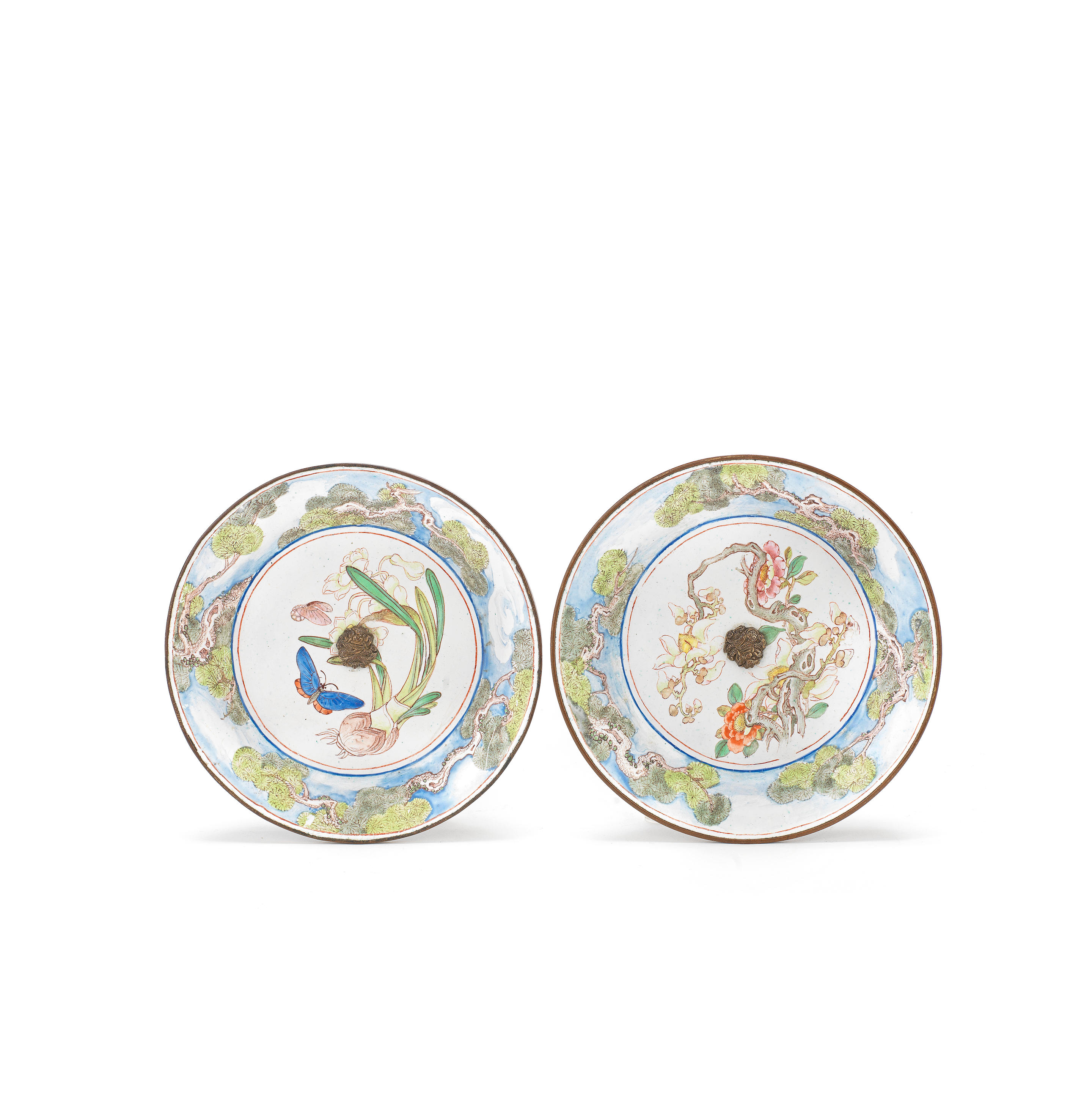 Appraisal: A PAIR OF PAINTED ENAMEL SAUCERS Qianlong Each finely decorated