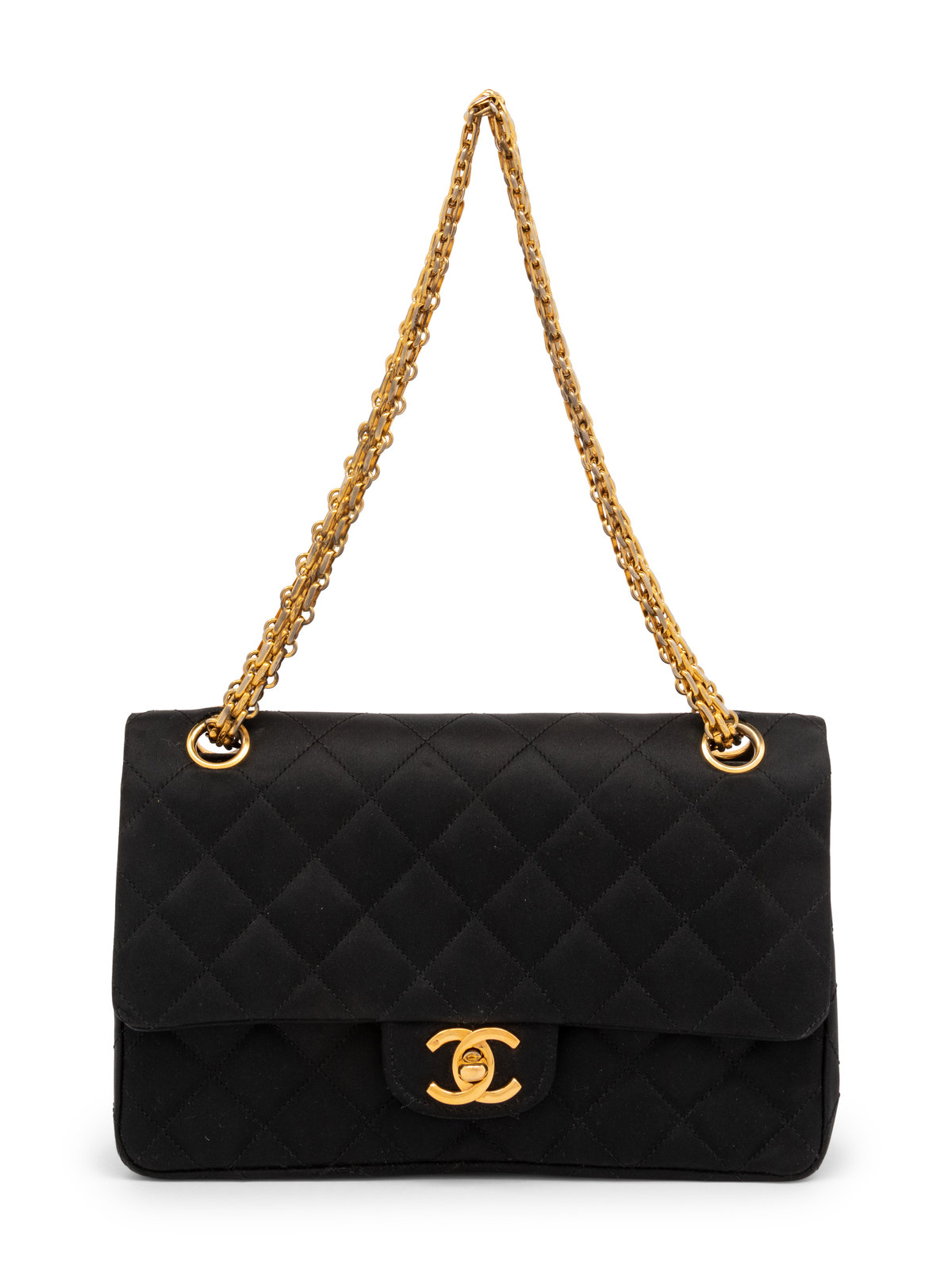 Appraisal: Chanel Double Flap in Quilted Black Satin Early s Black