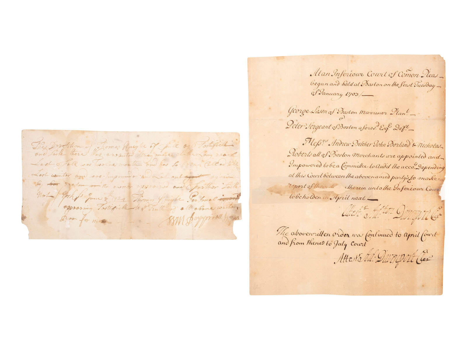 Appraisal: COLONIAL AMERICA A group of documents signed by prominent colonial