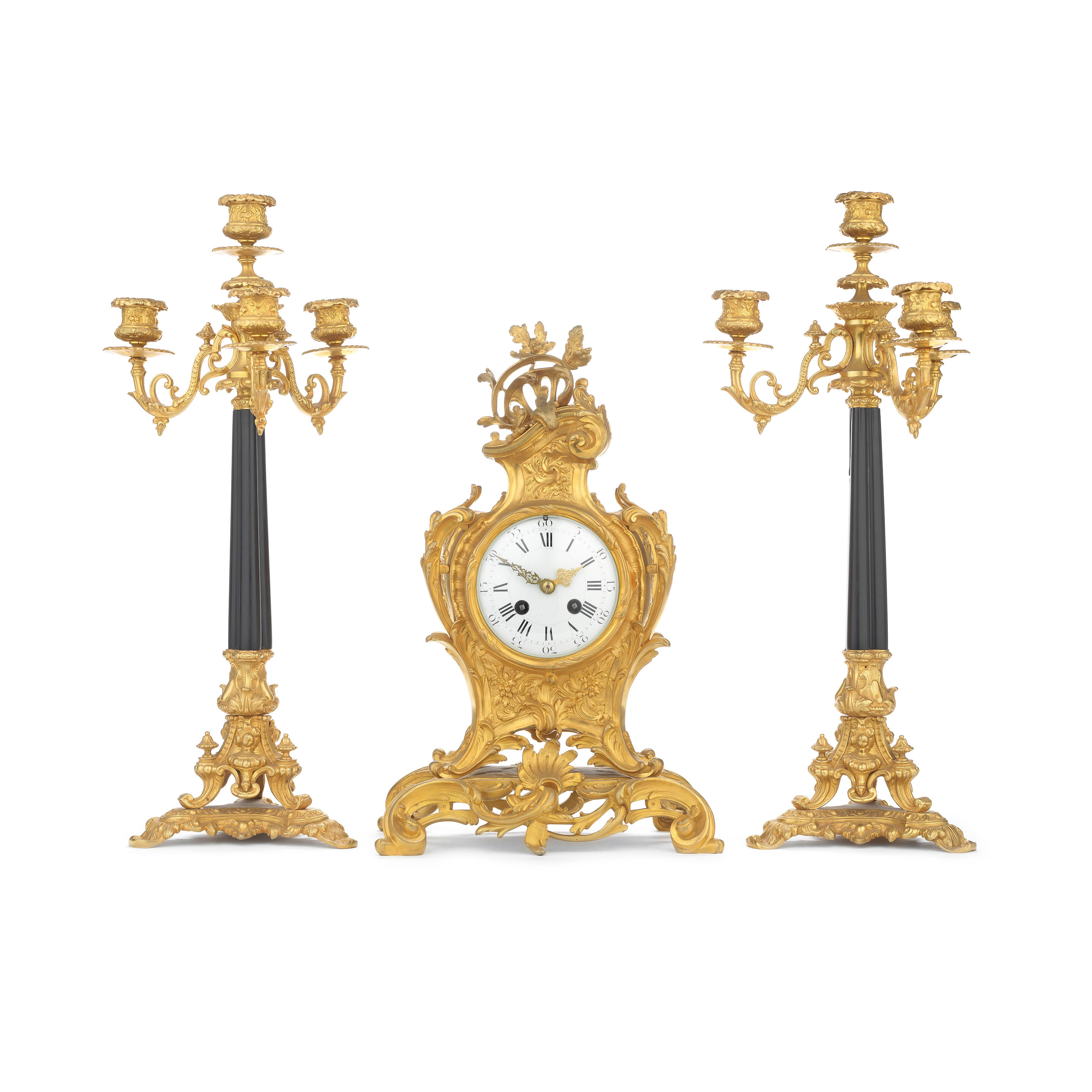 Appraisal: A MATCHED LATE TH CENTURY FRENCH GILT BRONZE CLOCK GARNITURE