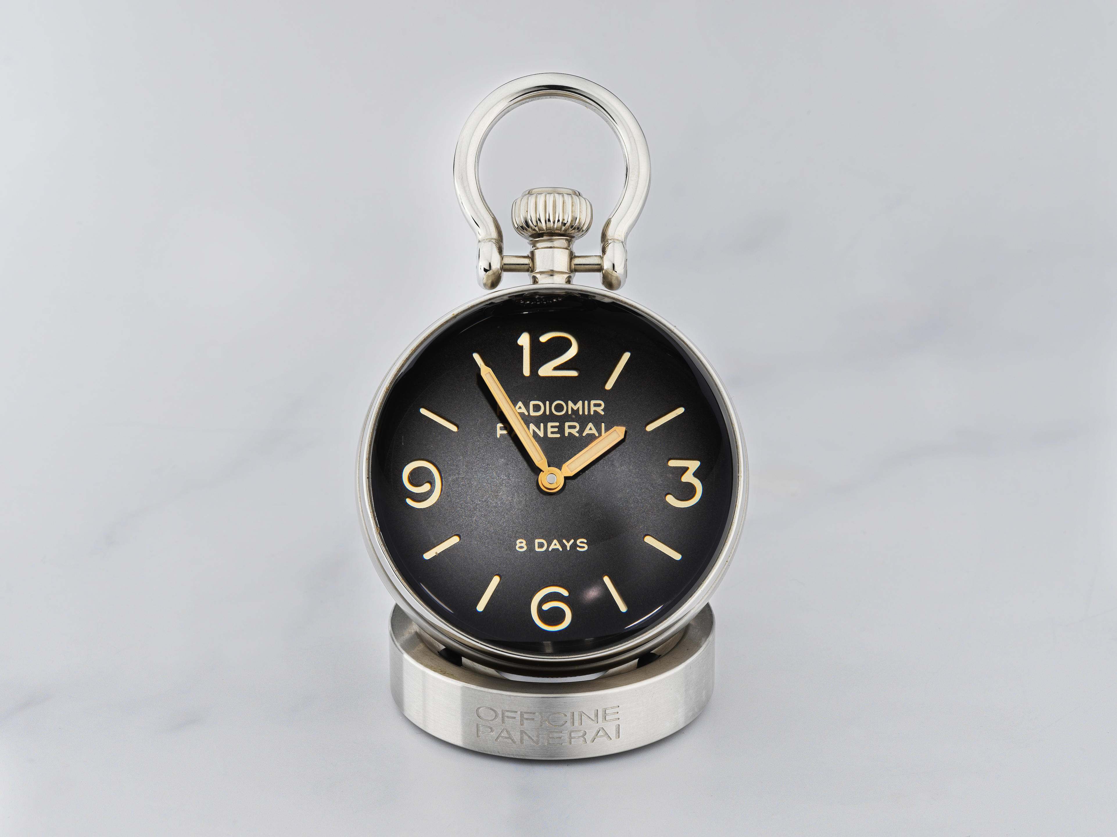 Appraisal: PANERAI PENDULETTE DE BUREAU EN ACIER REMONTOIR AU PENDANT Panerai