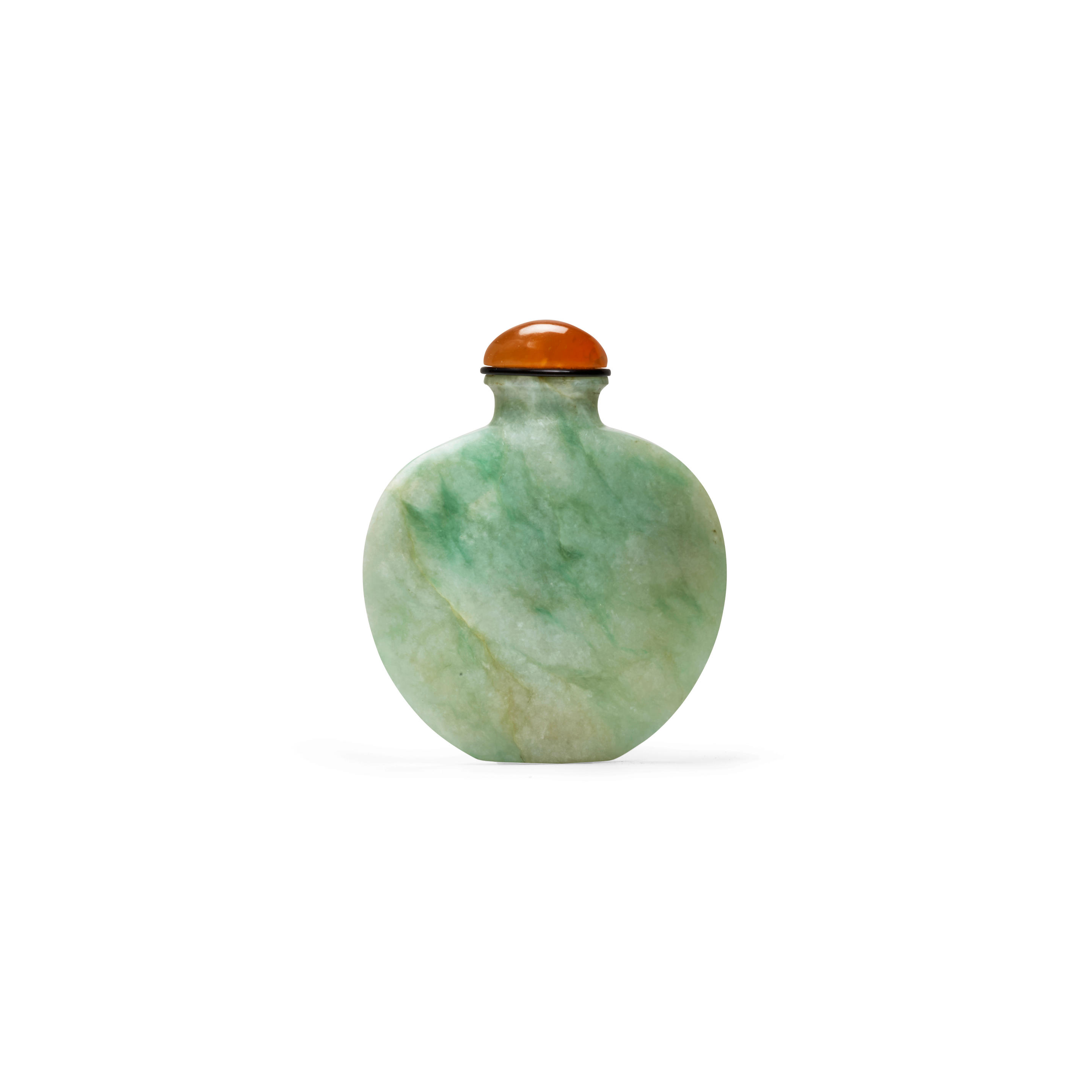 Appraisal: AN APPLE-GREEN FLECKED SPADE-SHAPED JADEITE BOTTLE - With apple-green veining