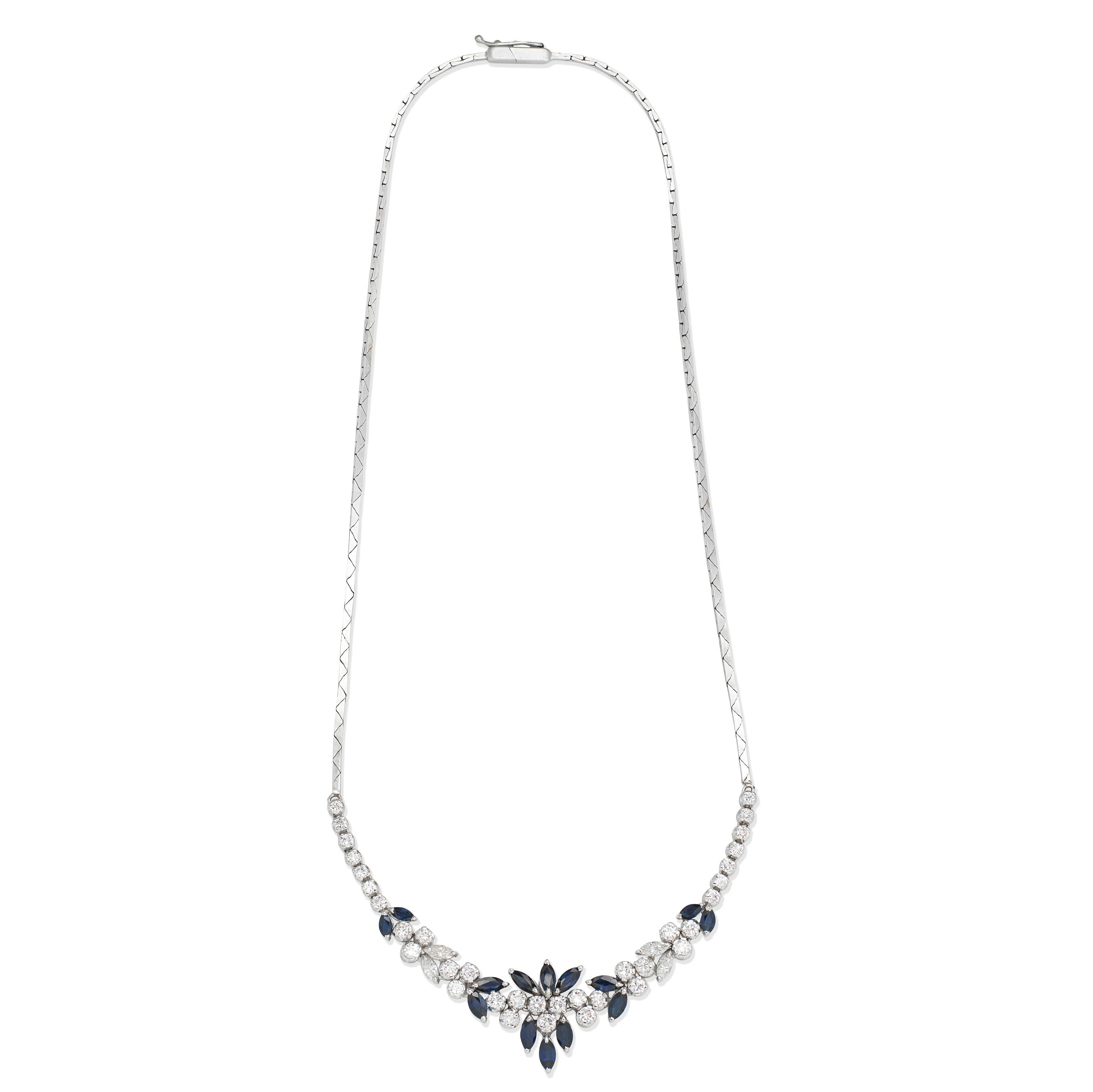 Appraisal: SAPPHIRE AND DIAMOND NECKLACE Marquise-cut sapphires Marquise and brilliant-cut diamonds