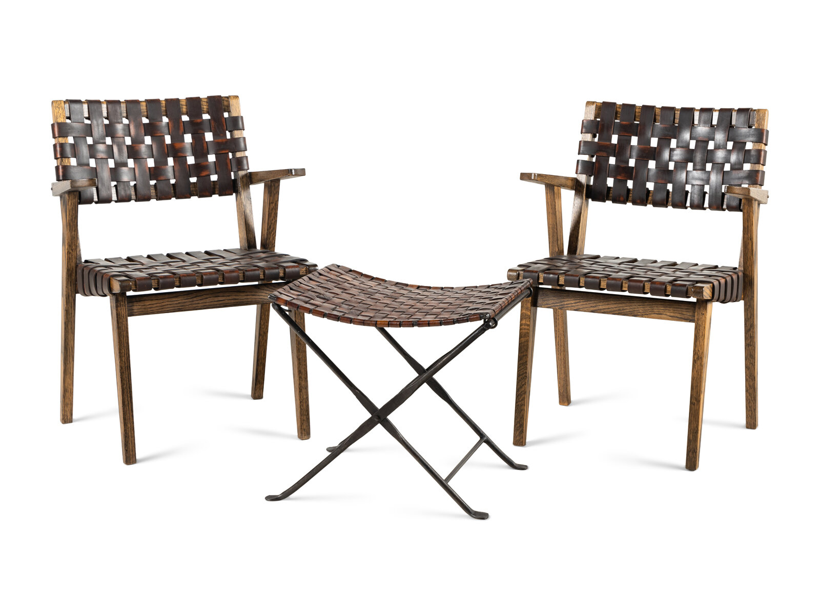 Appraisal: A Pair of Contemporary Wood and Leather Chairs with a