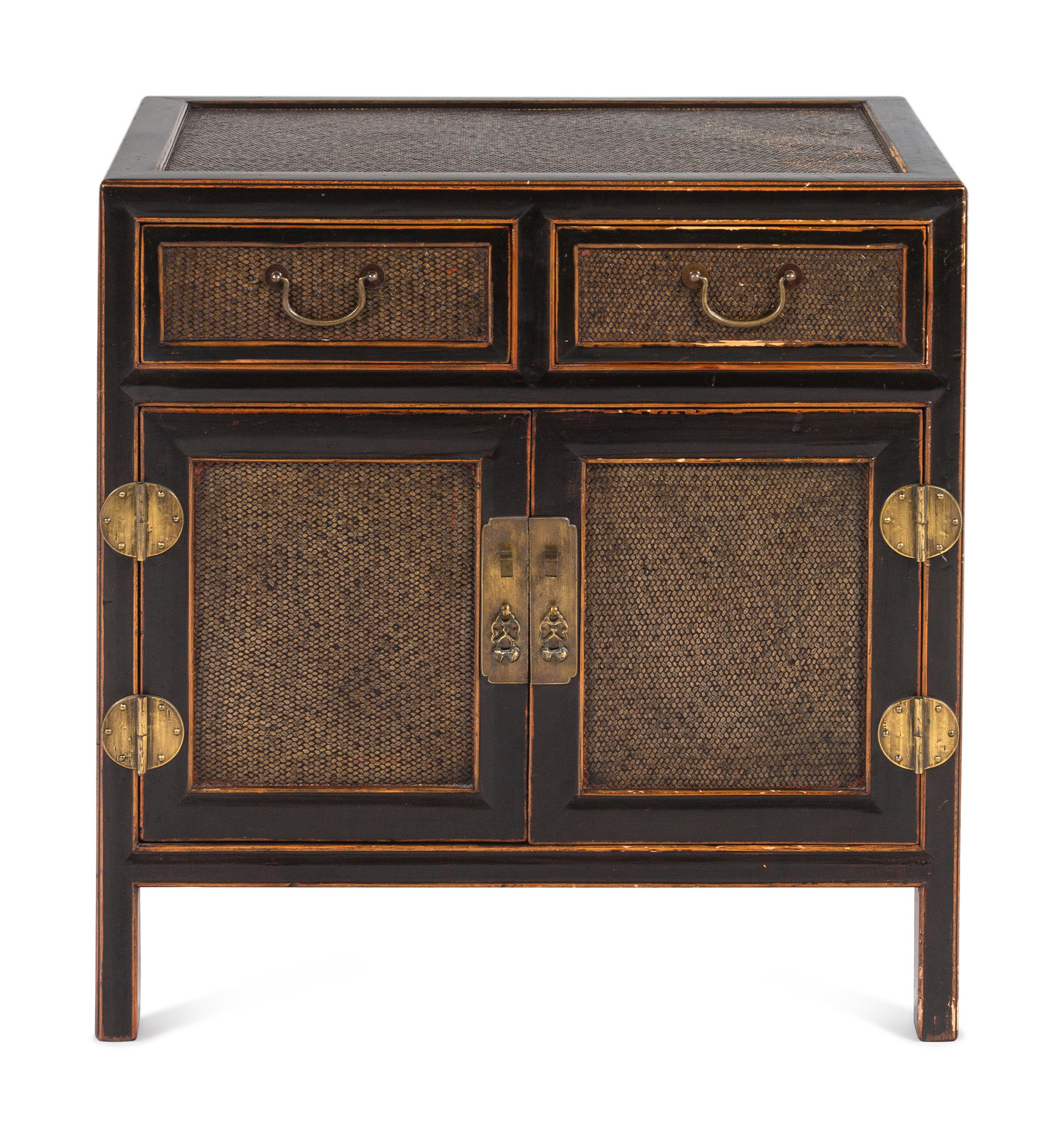 Appraisal: A Korean Rattan-Inset Cabinet th Century Height x width x