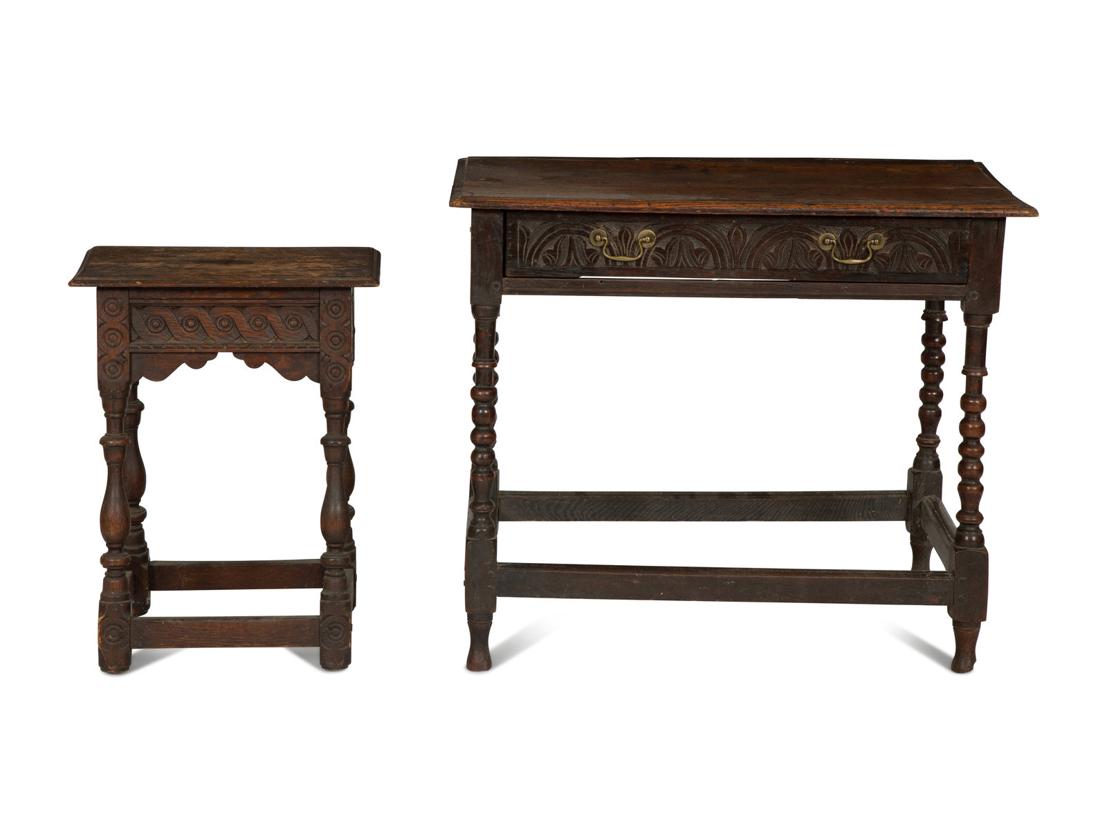 Appraisal: A Jacobean Style Carved Oak Writing Table and a Similar