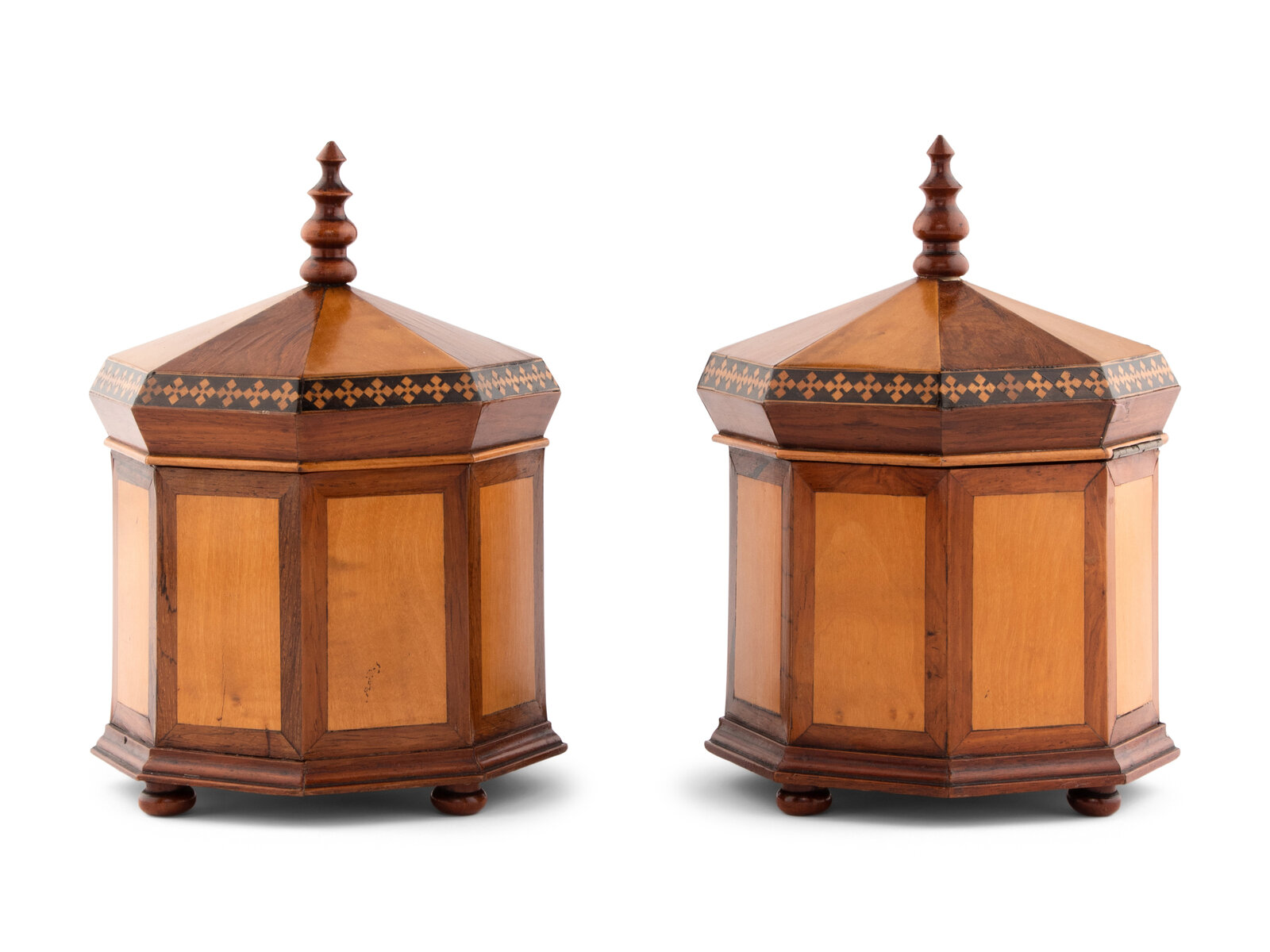 Appraisal: A Pair of English Octagonal Table Caskets th Century Height