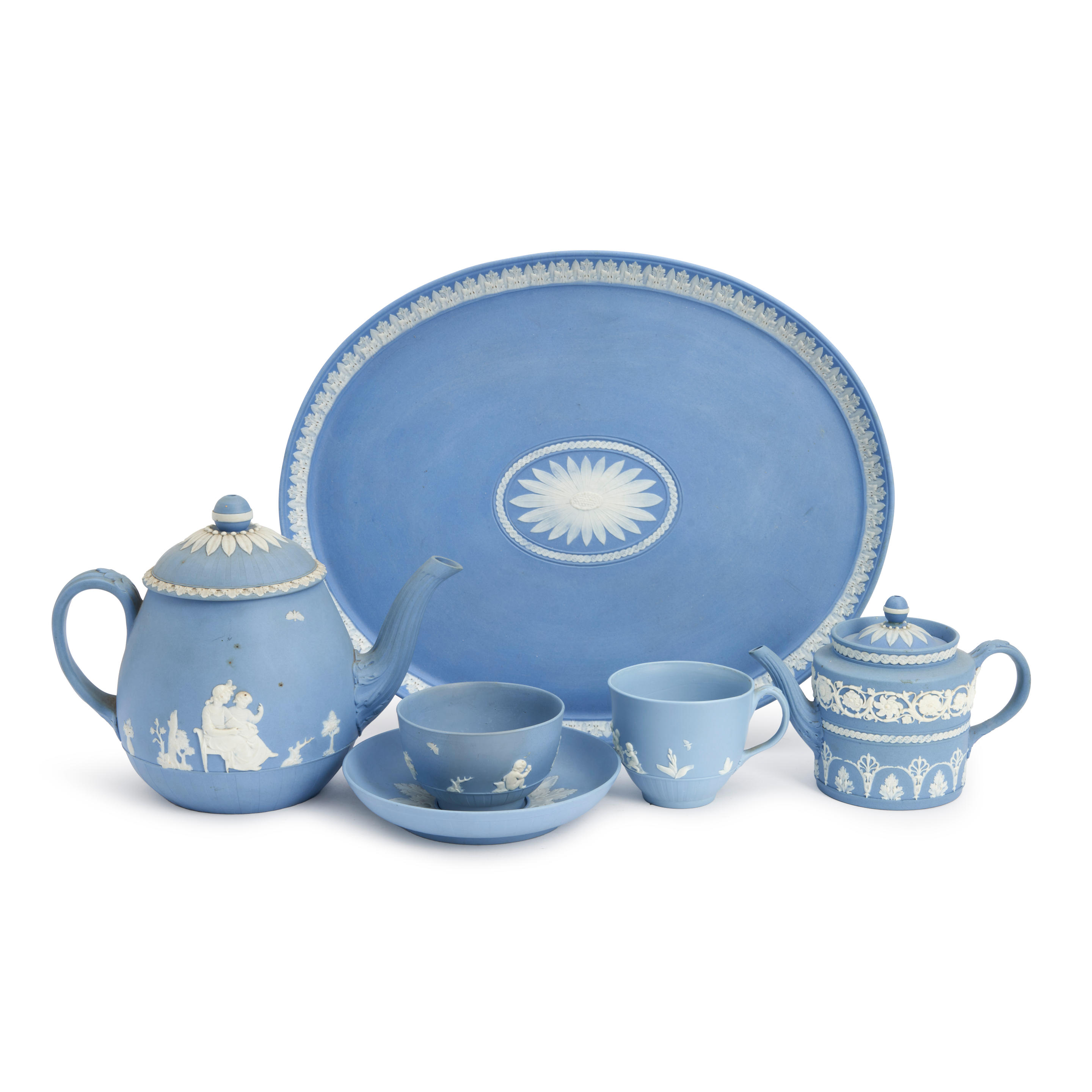 Appraisal: FOUR WEDGWOOD SOLID BLUE JASPER ITEMS England late th century