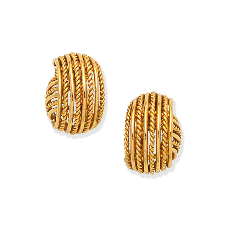 Appraisal: CARTIER 'KNOT' EARCLIPS Each designed as an openwork ropetwist knot