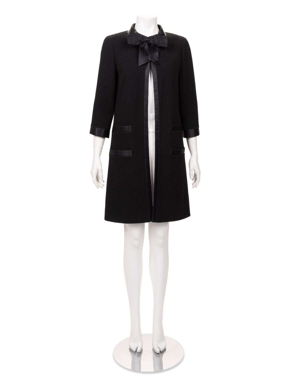 Appraisal: Chanel Wool Coat with Satin Trim and Bow - s