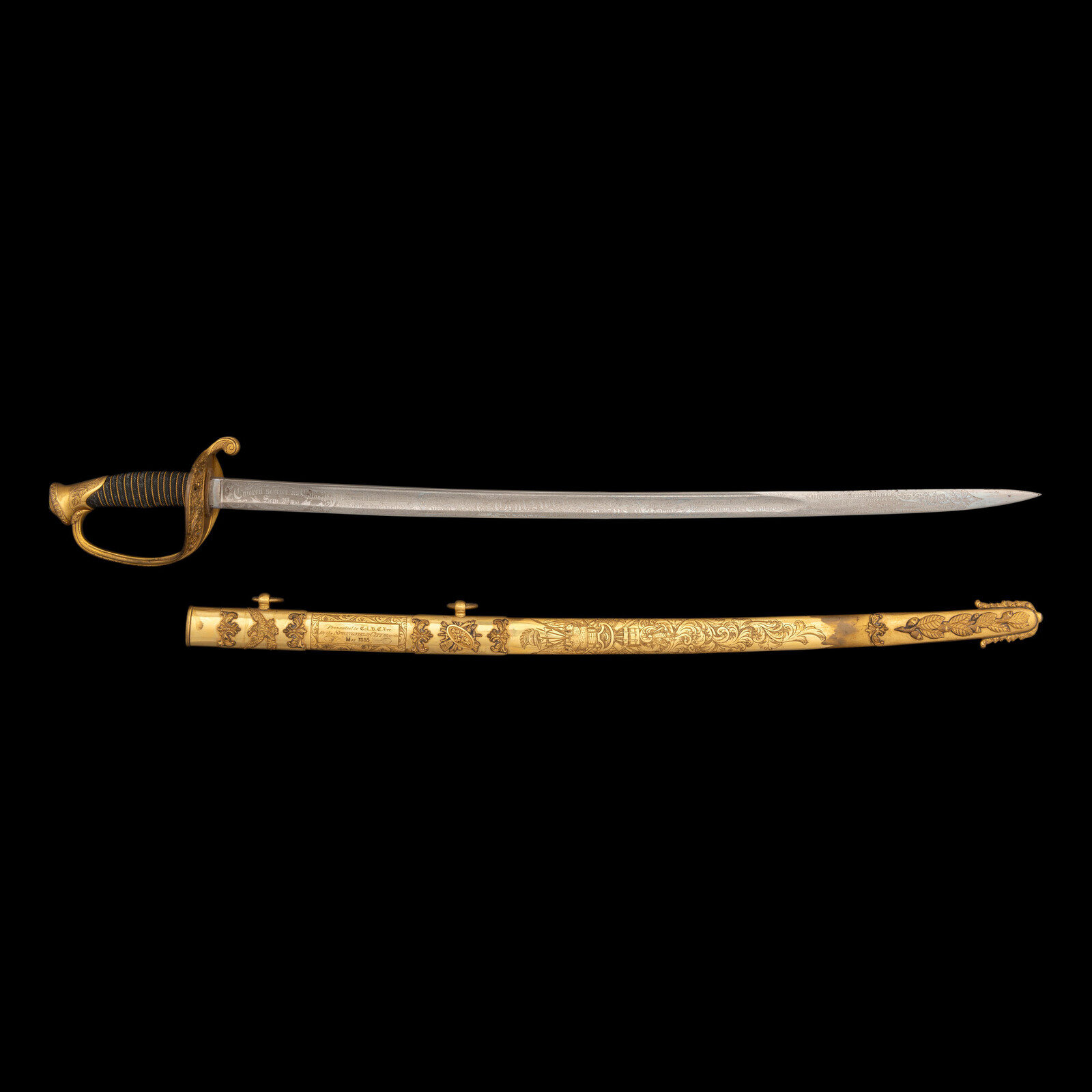 Appraisal: Exceptional Etched Blade Ames US Model Foot Officer Sword Presented