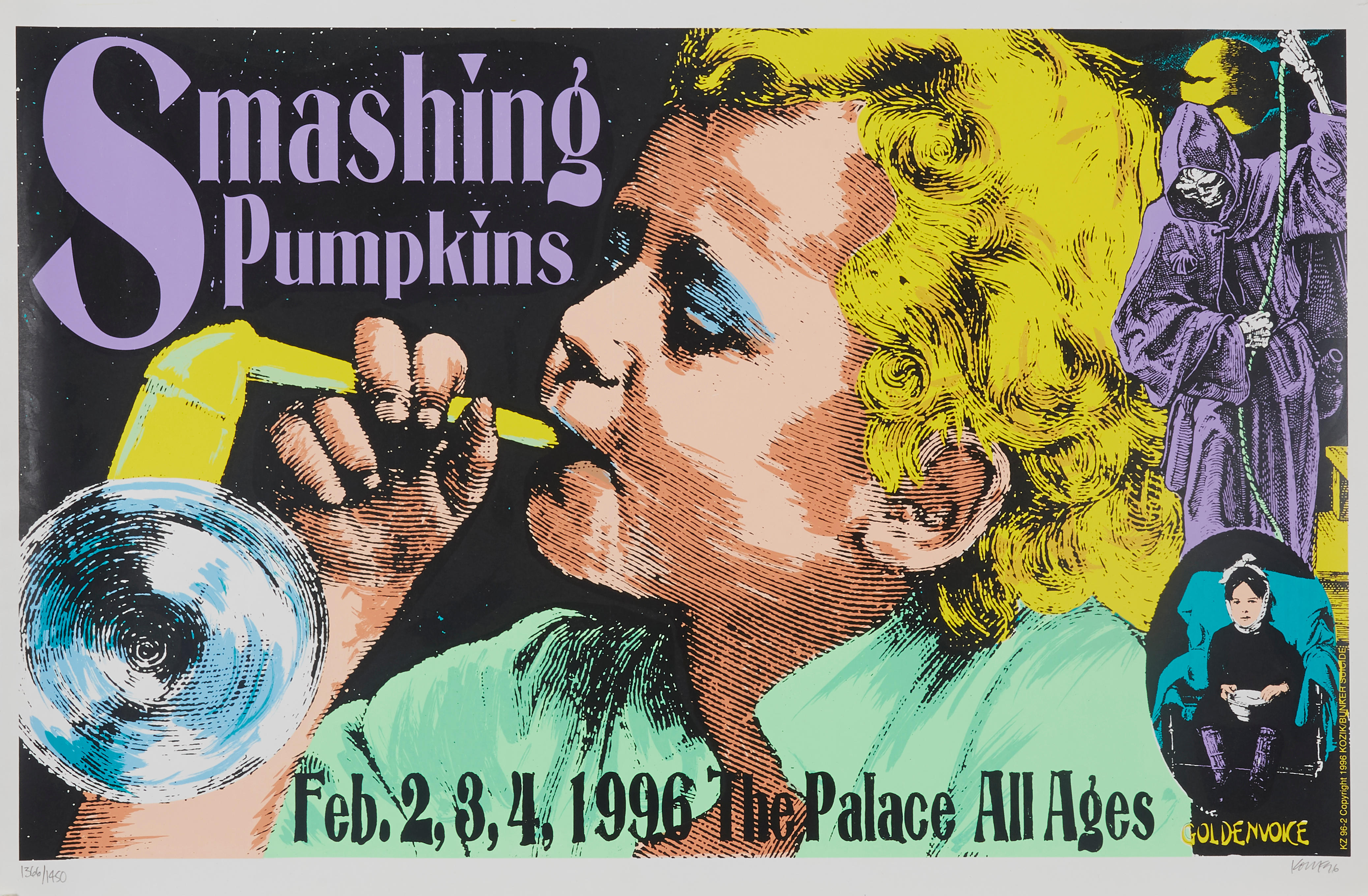 Appraisal: SMASHING PUMPKINGS THE PALACE HOLLYWOOD CONCERT POSTER screen-printed on card