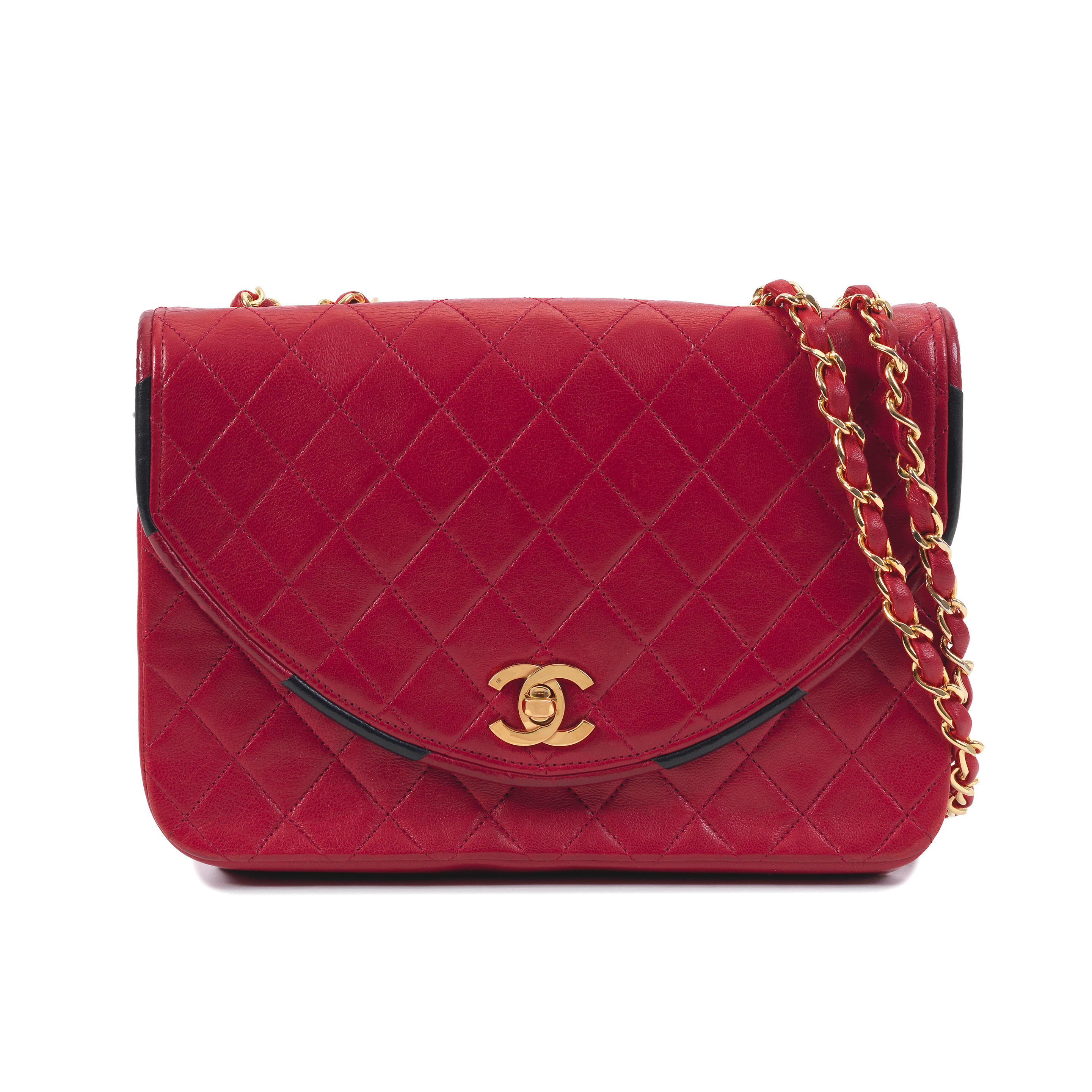 Appraisal: KARL LAGERFELD FOR CHANEL A RED AND NAVY LAMBSKIN CURVED