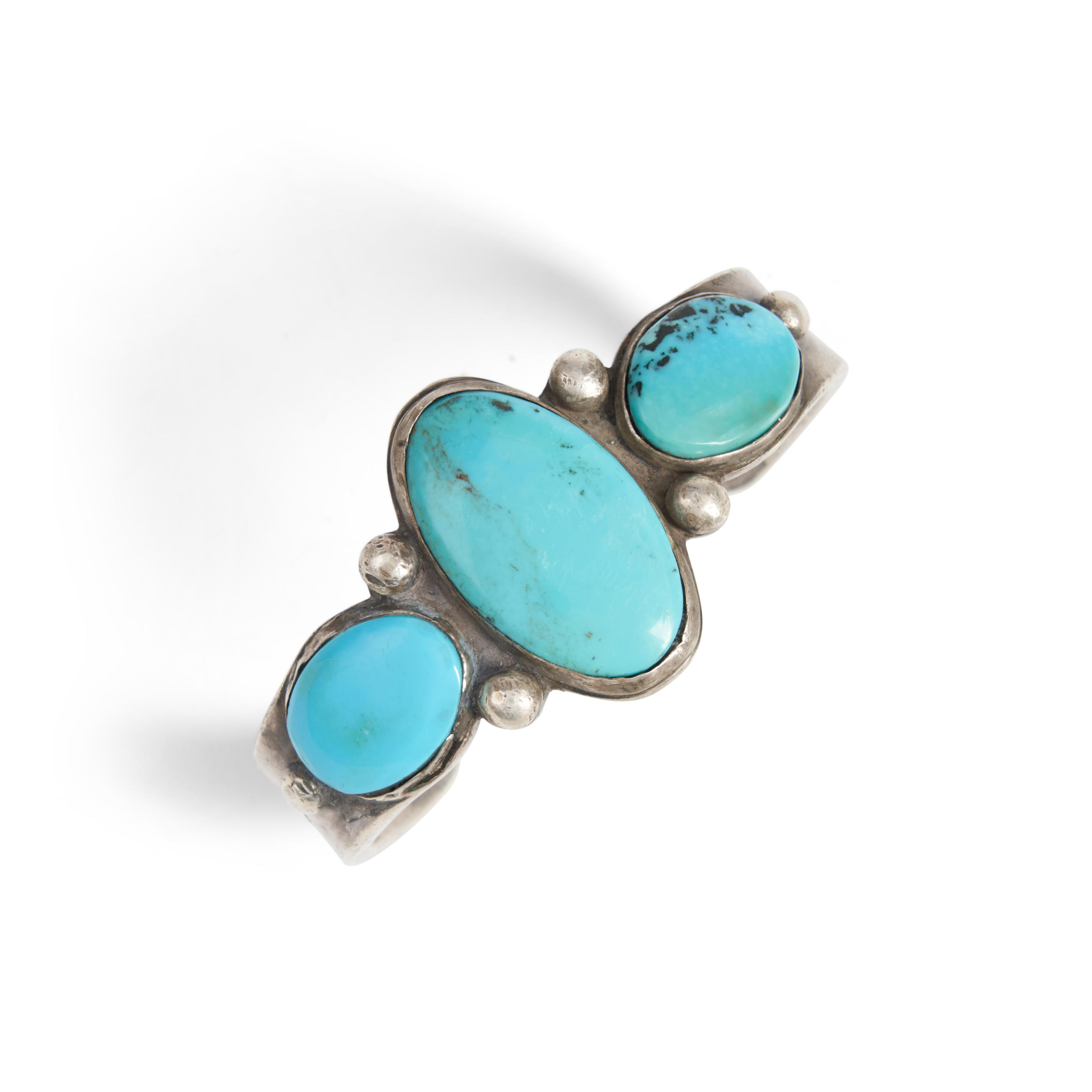 Appraisal: A DIN NAVAJO SILVER AND TURQUOISE CUFF BRACELET The heavy