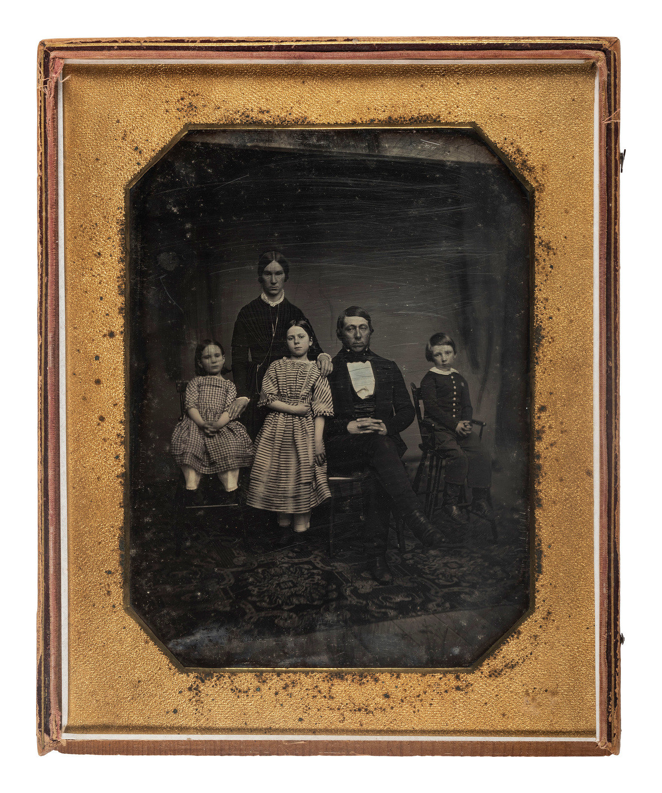 Appraisal: EARLY PHOTOGRAPHY Whole plate daguerreotype of a family of five