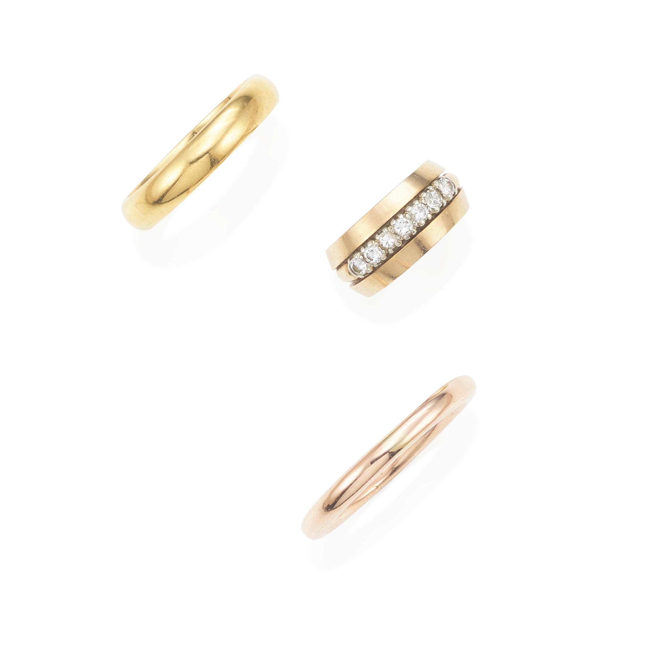 Appraisal: A GROUP OF GOLD ROSE GOLD AND DIAMOND RINGS Diamonds