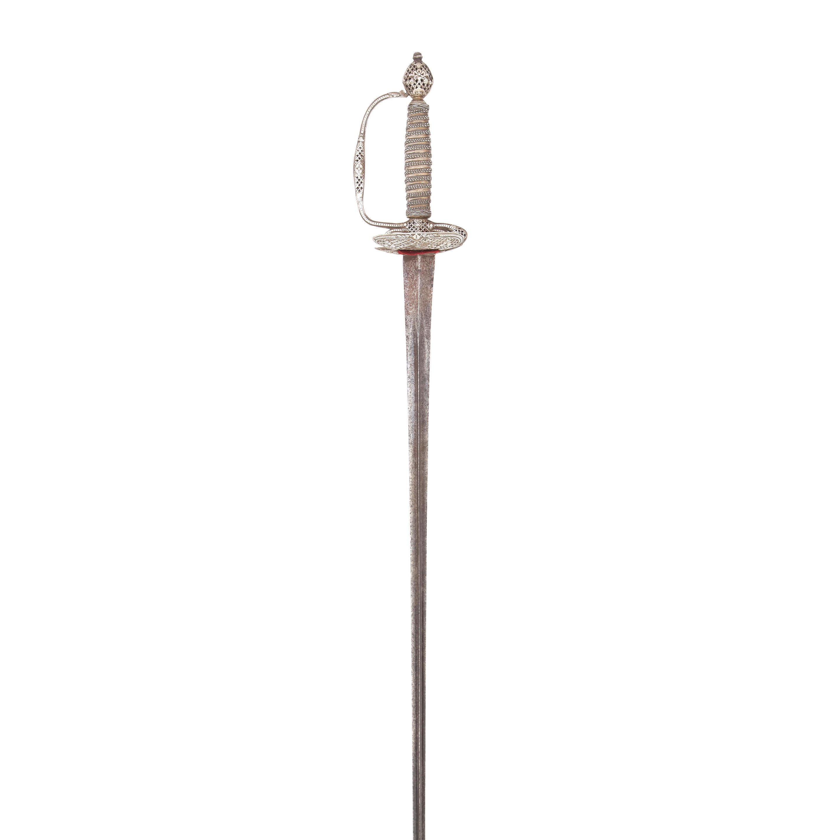 Appraisal: A FRENCH SILVER-HILTED SMALL-SWORD INDISTINCT SILVER MARKS CIRCA With sharply