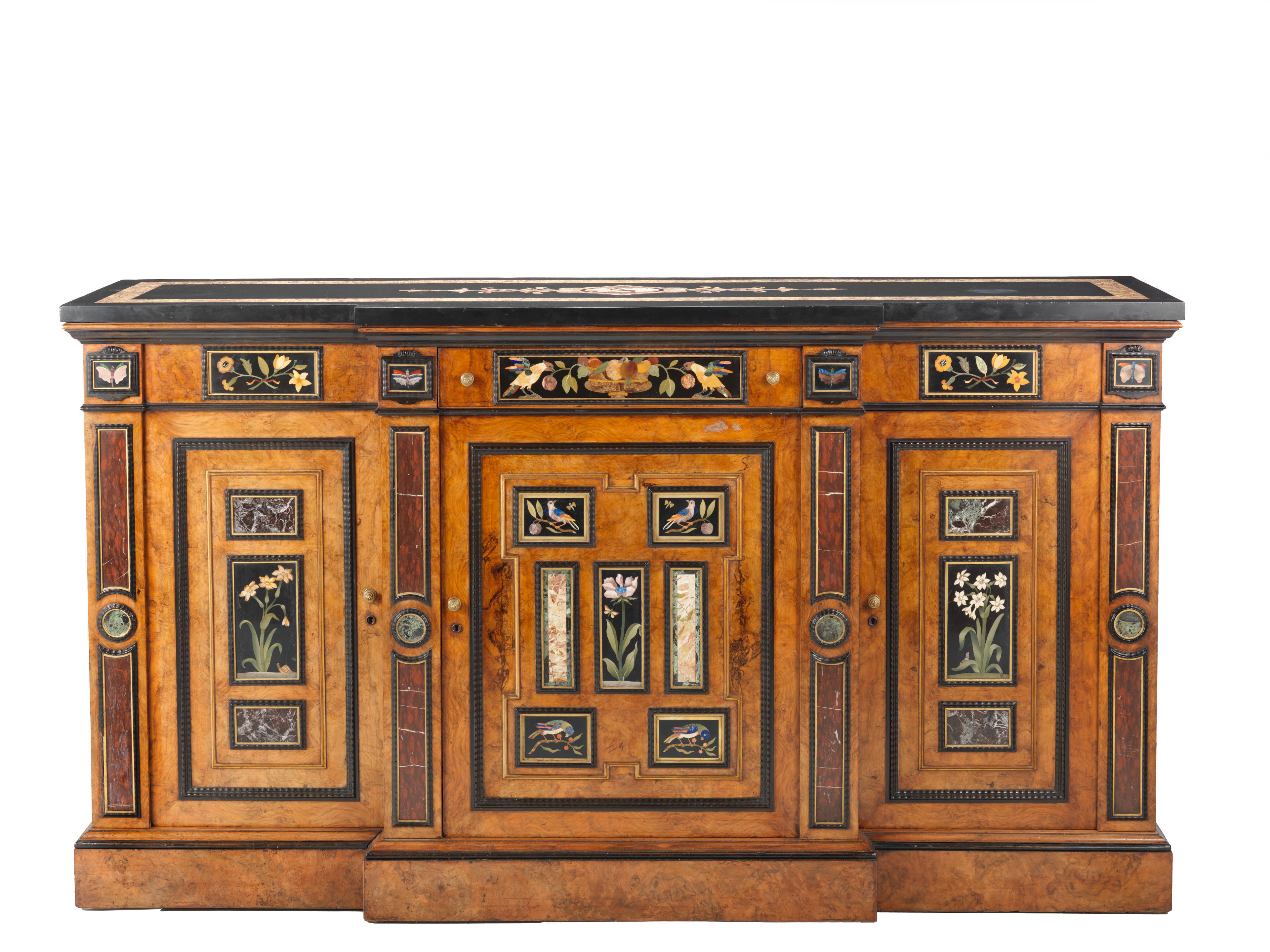 Appraisal: AN IMPORTANT EARLY VICTORIAN 'ANTIQUARIAN' WALNUT AND EBONISED BREAKFRONT LOW