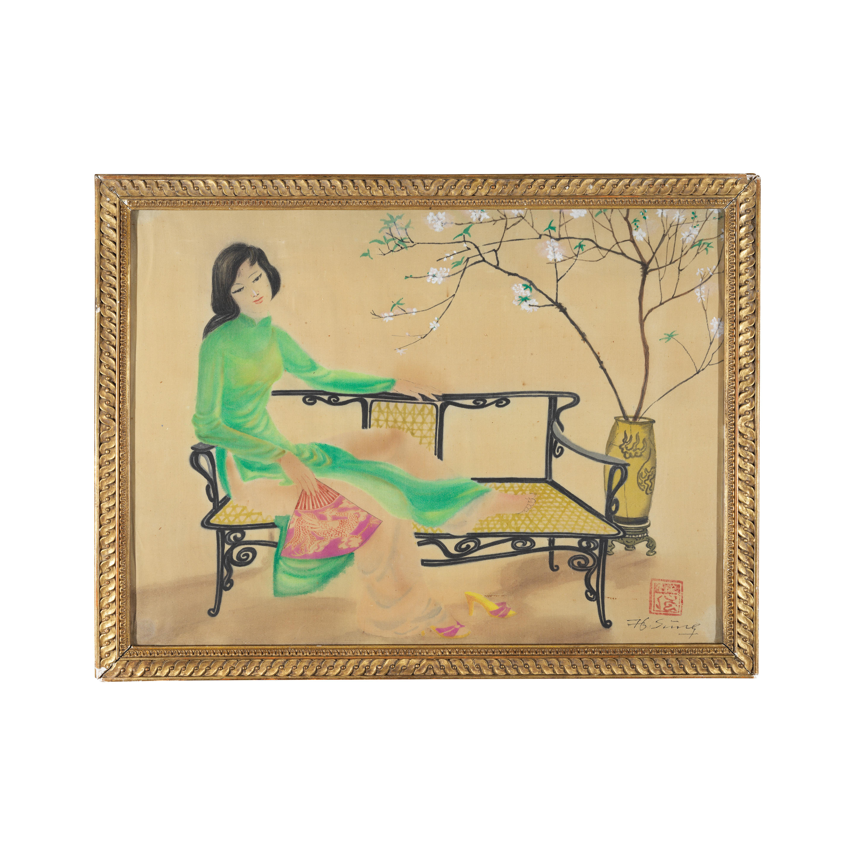 Appraisal: HOANG SUNG VIETNAMESE BORN Femme assise sur un banc sign