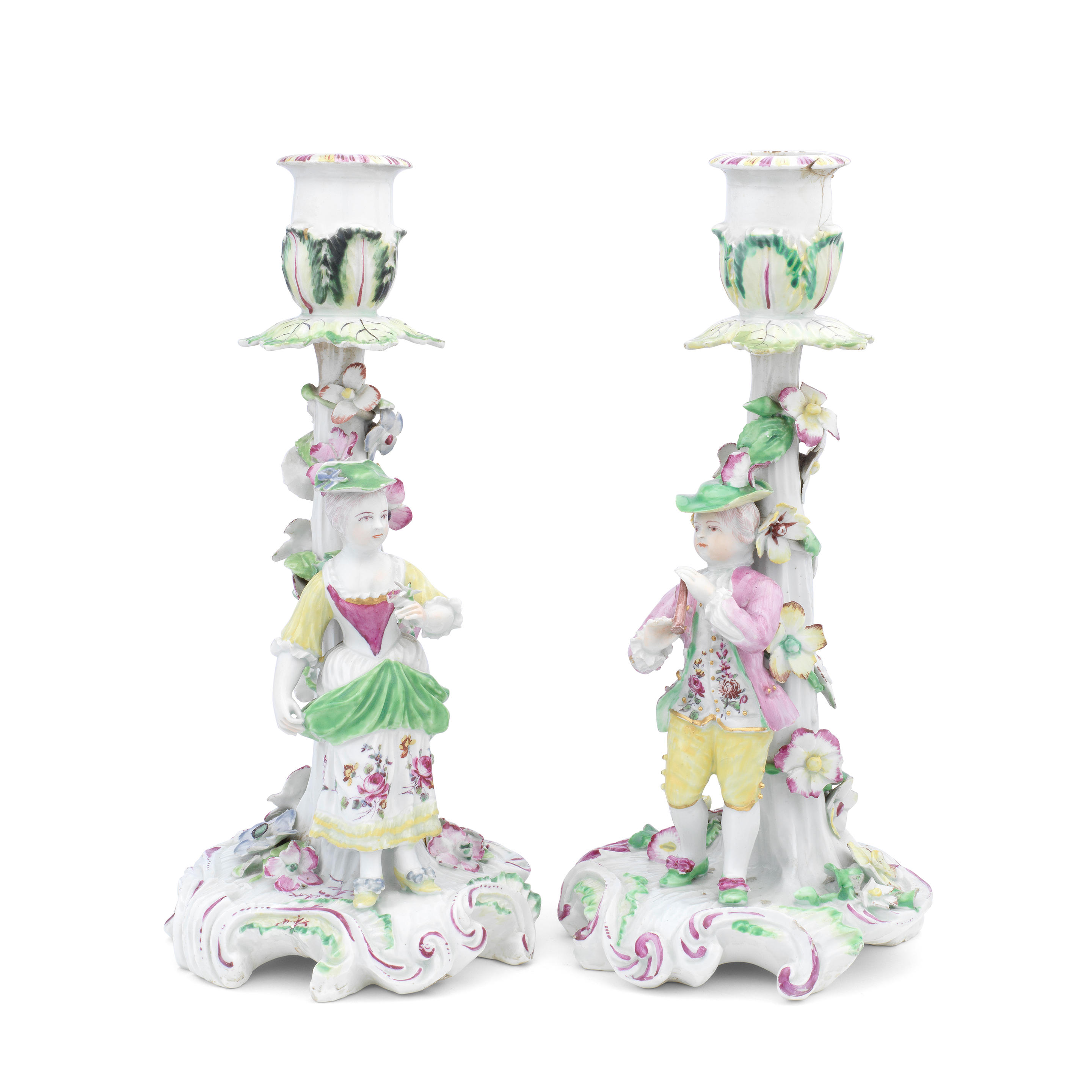 Appraisal: A PAIR OF DERBY 'PALE FAMILY' CANDLESTICK FIGURES CIRCA -